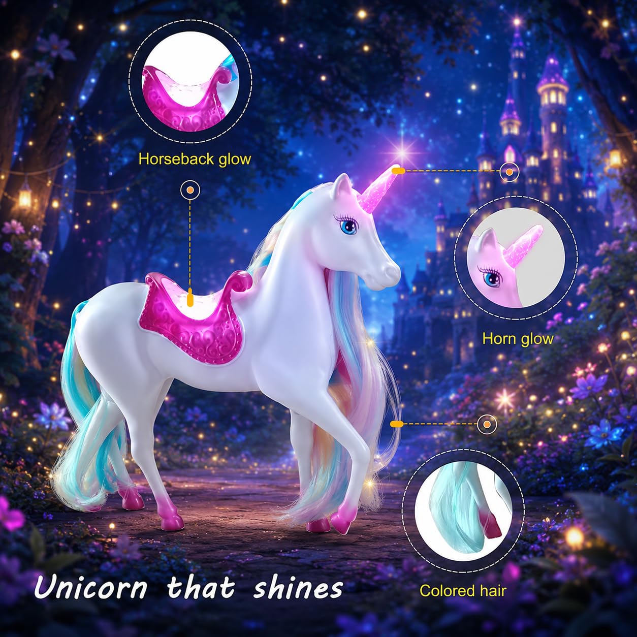 Magic Light Unicorn & Princess Doll, Unicorn Toys for Girls 3+, Gifts for Christmas Birthday for Kids Girls Aged 3 4 5 6 7 8