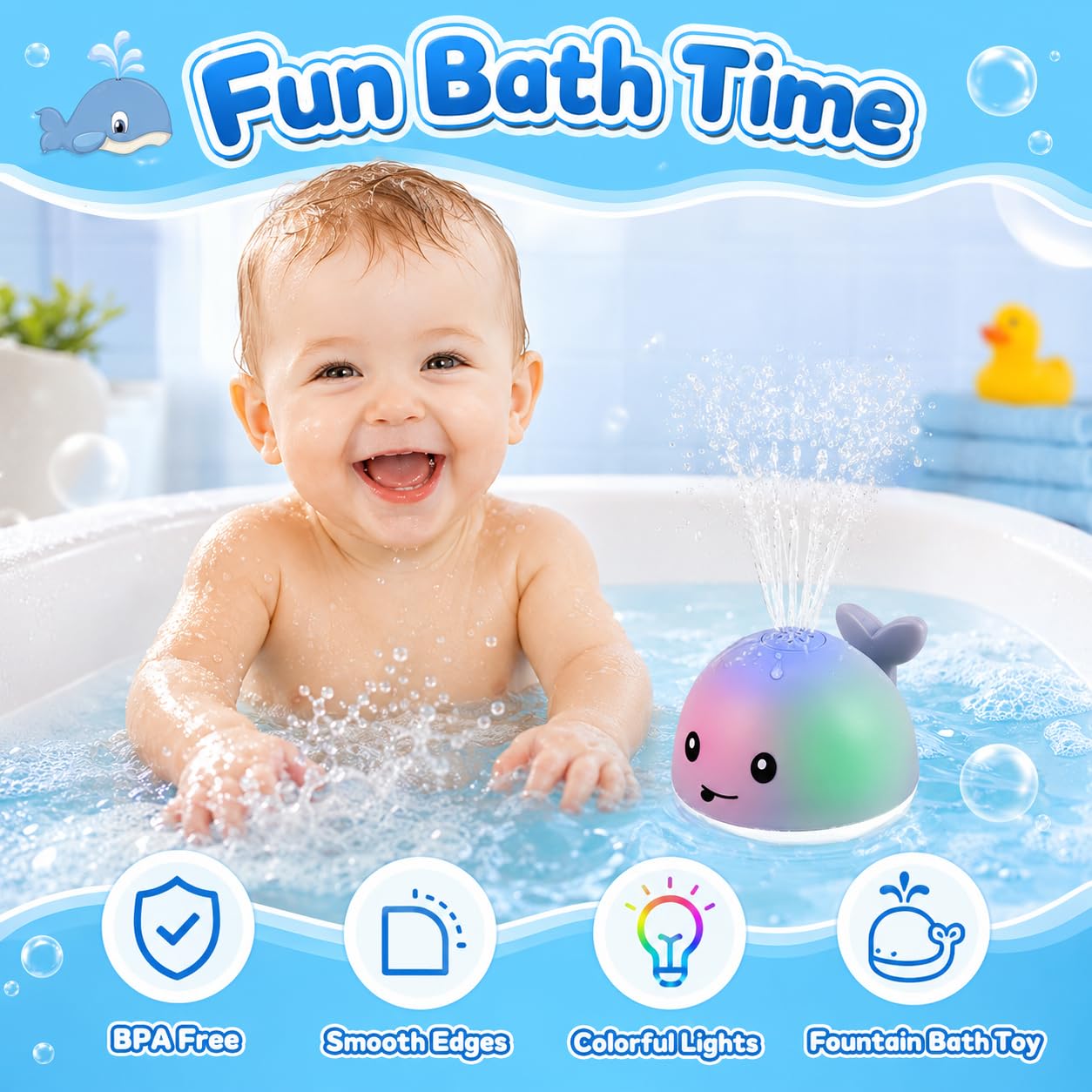 Gigilli Baby Bath Toys, Light up Bath Toys for Kids Ages 1-3, Pool Water Toys 1 Year Old Boys Girls Gifts, 6-12-18 Months Baby Whale Bath Toy