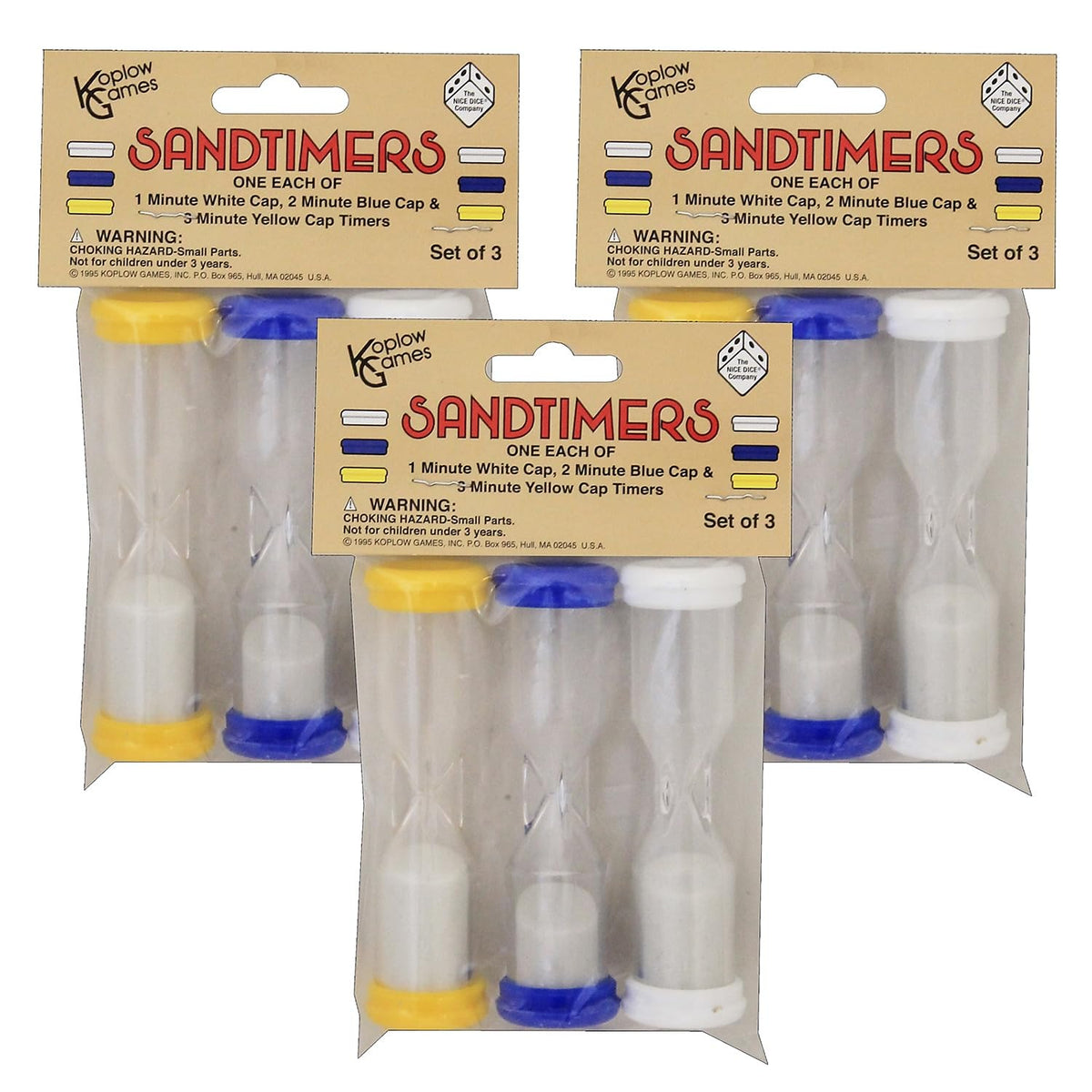 Koplow Games Sandtimer Combo, 3 Per Set, 3 Sets