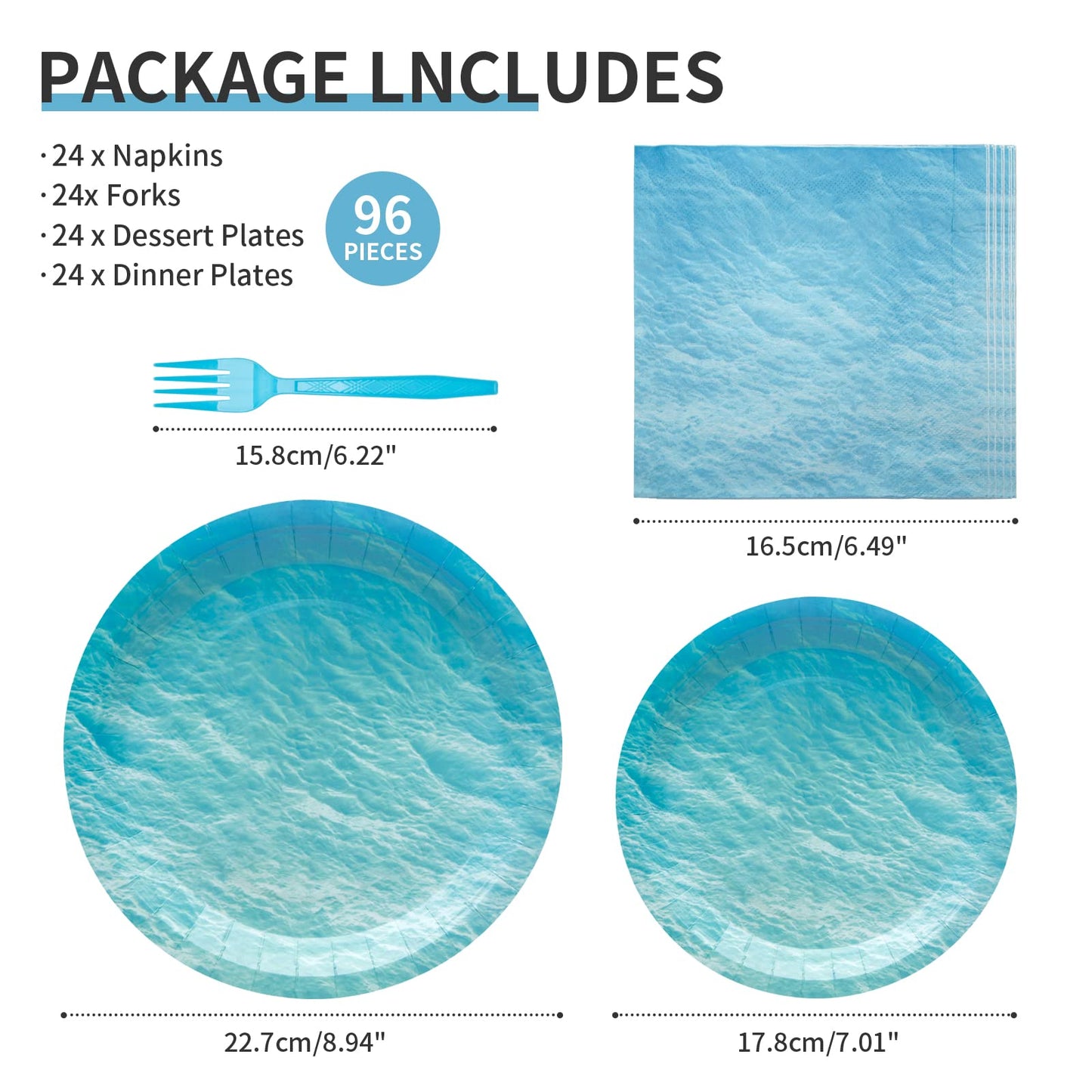 96PCS Sea wave water ripple Party Supplies Tableware Kit for 24 Guests