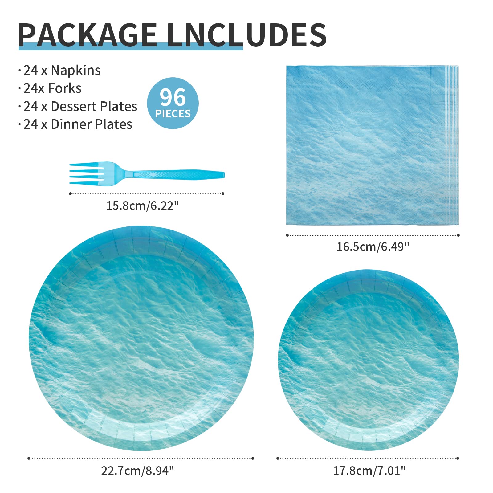 96PCS Sea wave water ripple Party Supplies Tableware Kit for 24 Guests