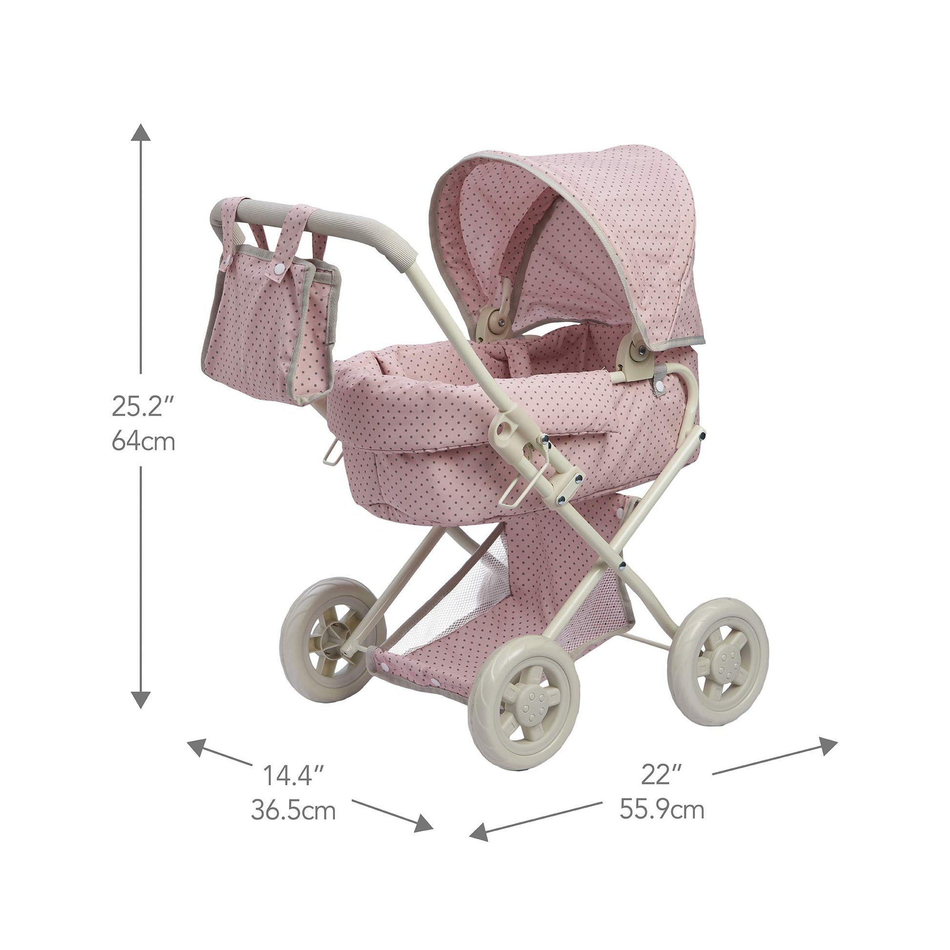 Olivia's Little World Buggy-Style Baby Doll Stroller with Retractable Canopy, Storage Underneath, Detachable Bassinet, Travel Nursery Bag, Comfortable