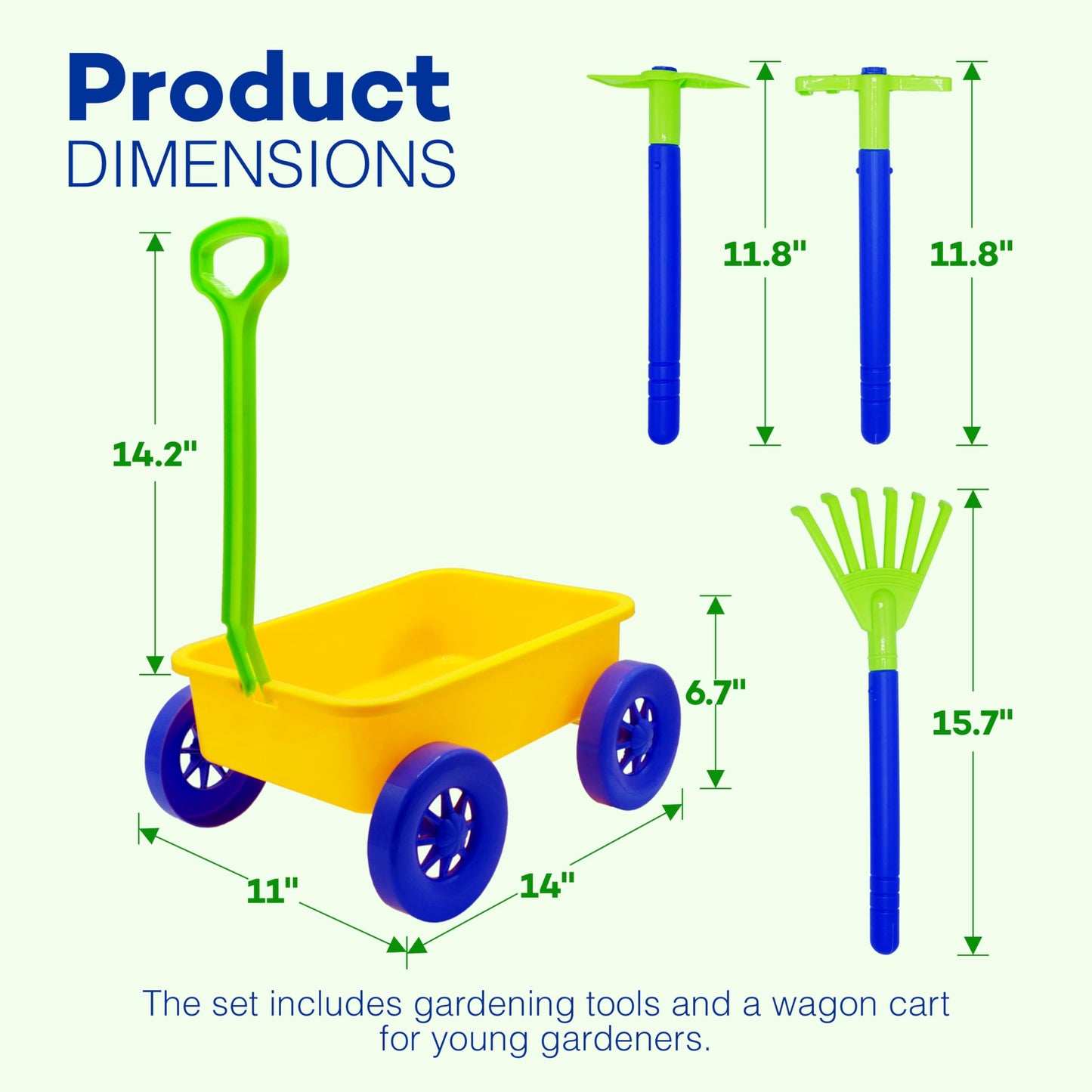 4E's Novelty 15 Piece Gardening Tools & Wagon Toy Set with Plastic Wheelbarrow, Apron, STEM Pretend Play Outdoor Toy for Toddlers Kids Boys Girls