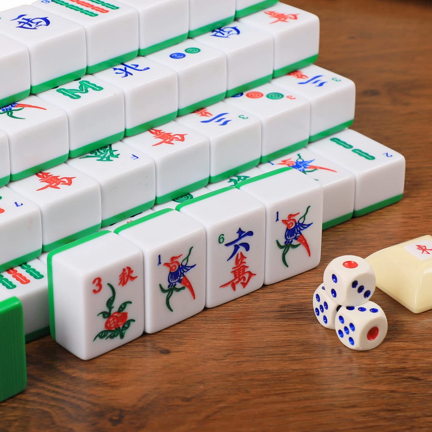 GUSTARIA Chinese Mahjong Set, Mahjong Game Set with 146 Numbered Large Tiles (1.5", Green), Mahjong Tiles Set with Brown Carrying Case
