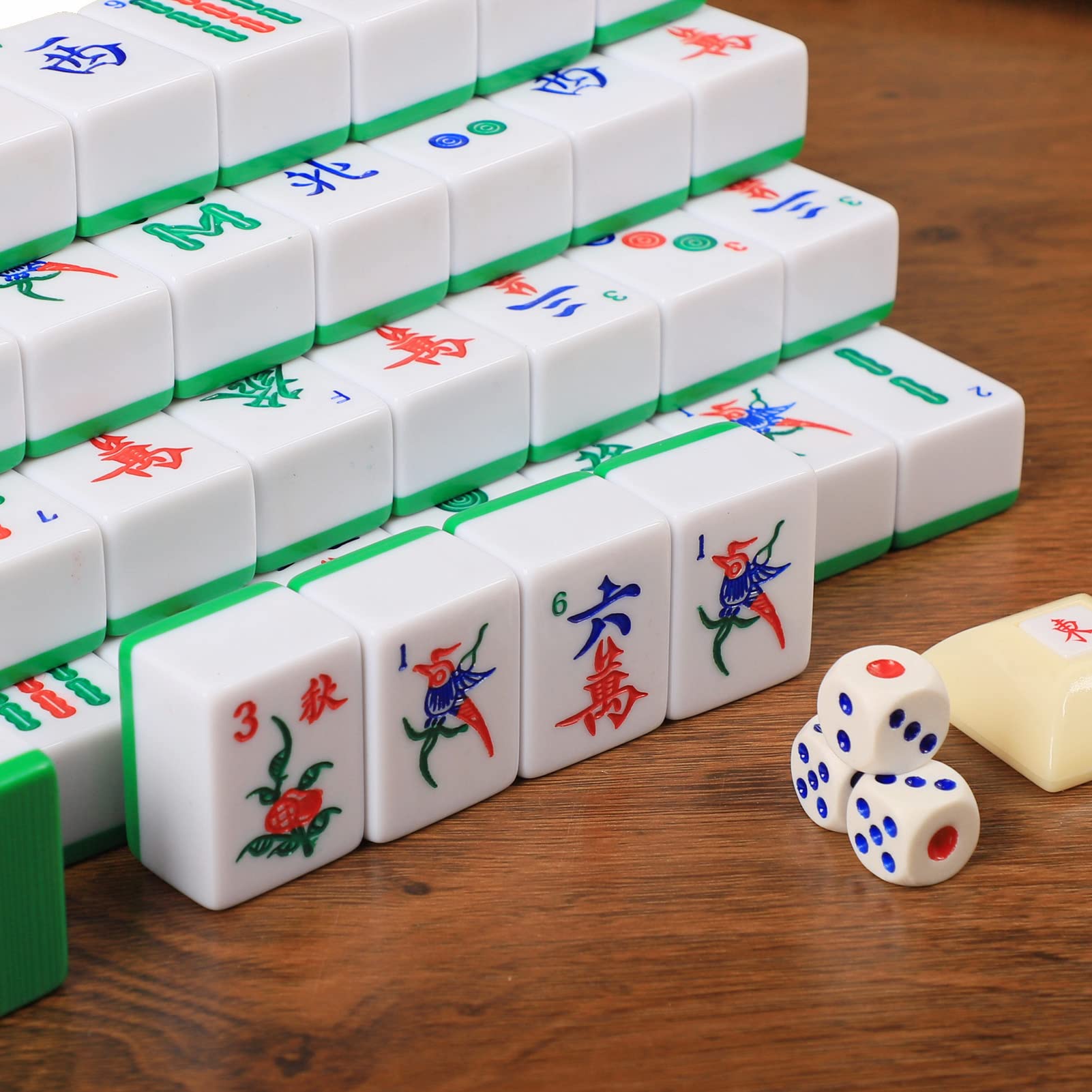 GUSTARIA Chinese Mahjong Set, Mahjong Game Set with 146 Numbered Large Tiles (1.5", Green), Mahjong Tiles Set with Brown Carrying Case