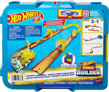 Hot Wheels Toy Car Track Set, Track Builder Playset Lightning Boost Pack & 1:64 Scale Vehicle, 12 Component Parts in Modular Storage Container