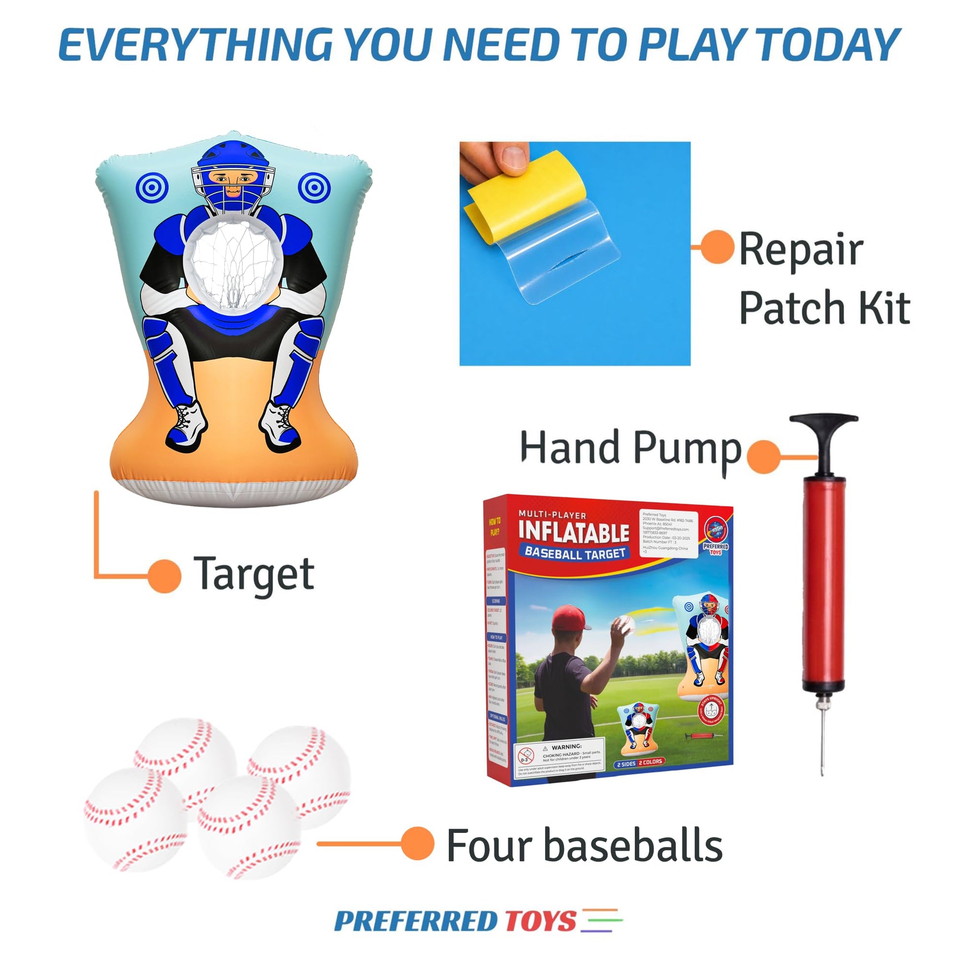 Preferred Toys Inflatable Baseball Pitching Target Toss for Kids, Red/Blue