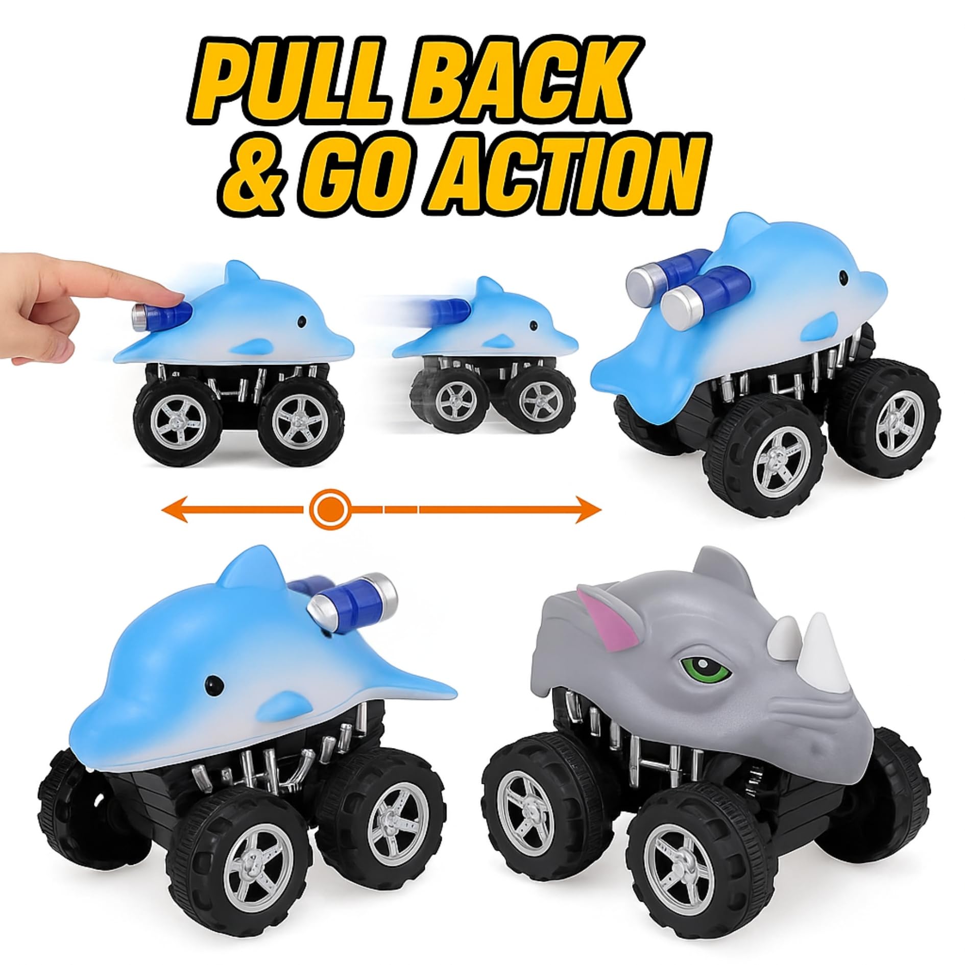 Liberty Imports 12 Pack Monster Truck Pull Back Cars, Large Animal Toy Pullback Racers Vehicles Party Favors Play Set for Kids, Boys, Toddlers