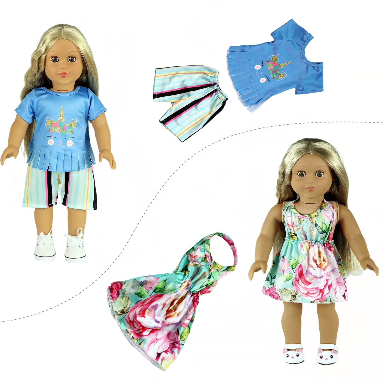 ReeRaa 20 pcs Clothing for Dolls 18 inch Doll Clothes and Accessories for American 18 inch Girl Doll Clothes Gift Including 10 Complete Sets