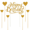 PALASASA Gold Glitter Happy Birthday Cake Toppers 7Pcs Heart Party Decor