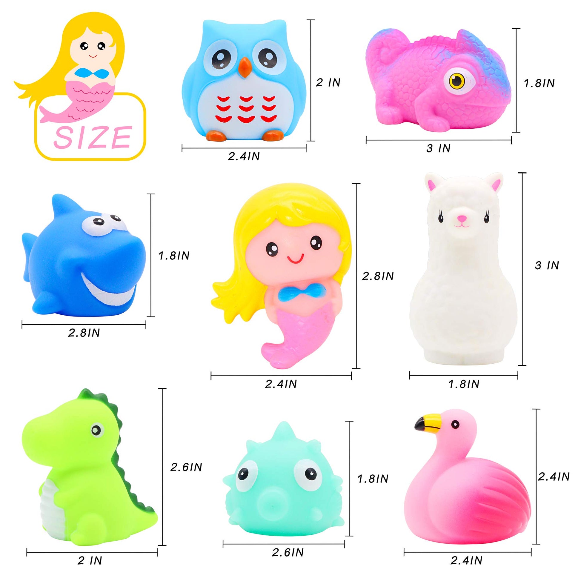 yoliyogo Animal Bath Toy Floating Auto Flashing Early Learning Toy Package with 8 Pcs Dinosaur Shark Flamingo Mermaid Etc Bathtub Shower Set Gift