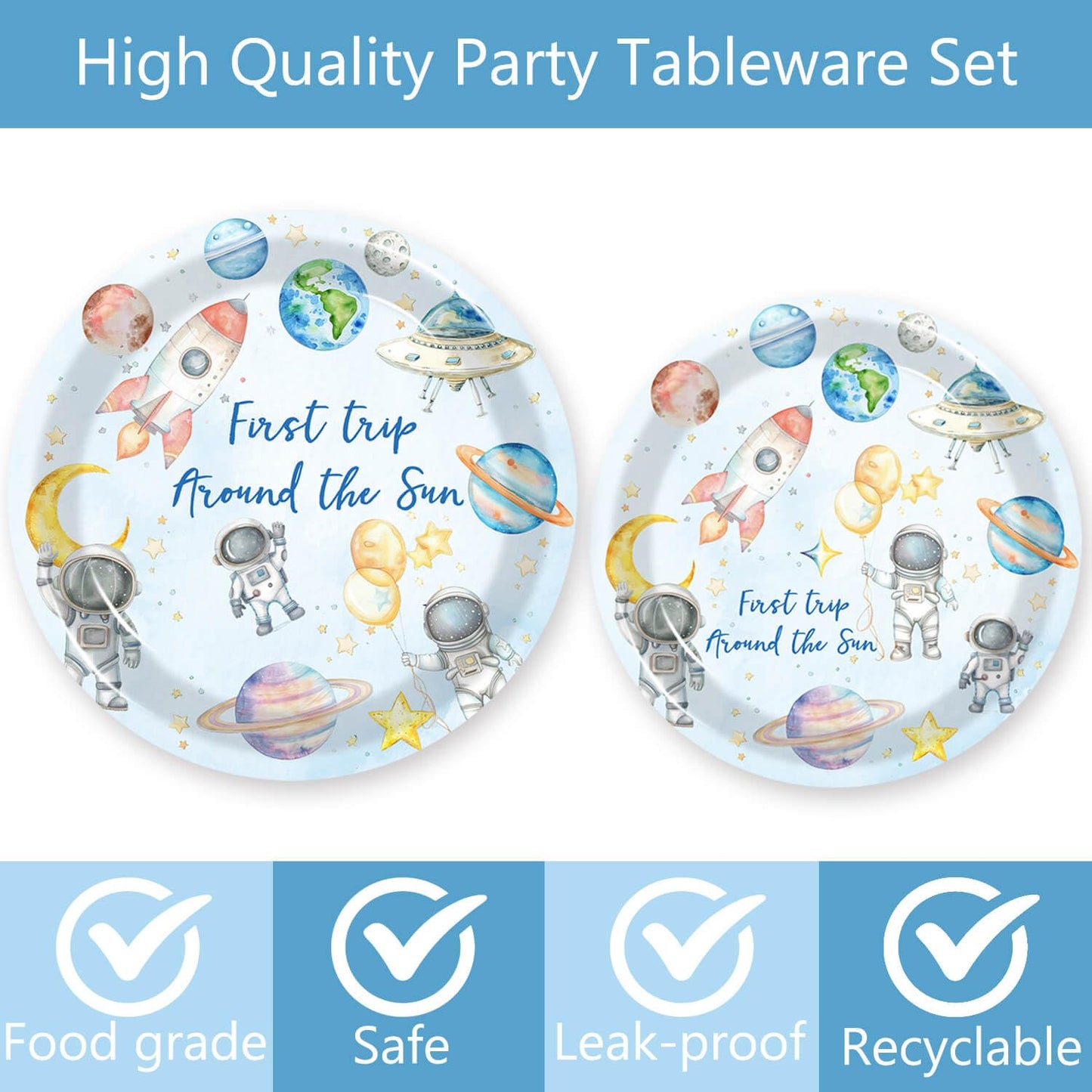 80 Pcs Space 1st Birthday Party Supplies, First Trip Around The Sun Plates Napkins Forks Tableware Kit for Outer Space Galaxy Astronaut Theme Baby
