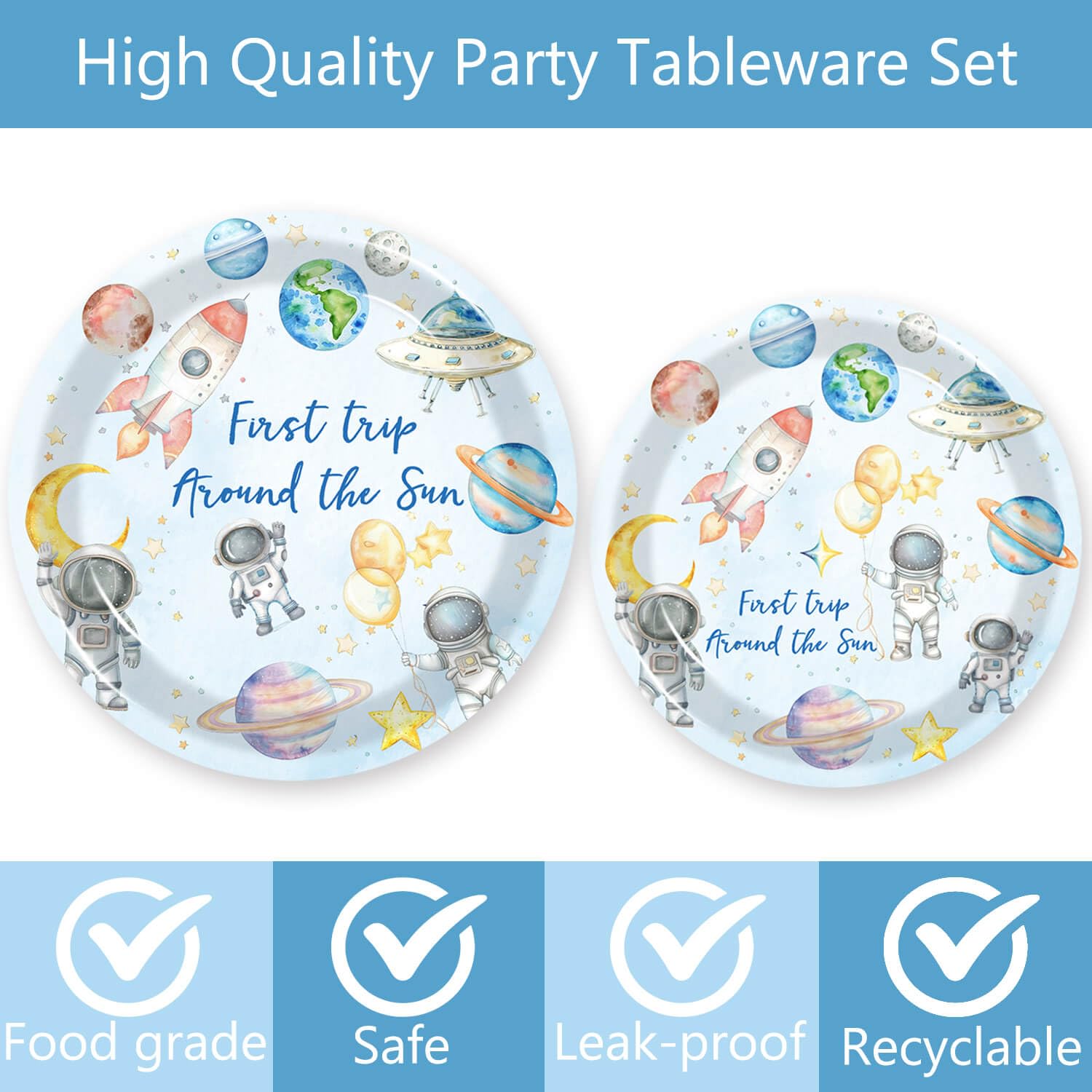 80 Pcs Space 1st Birthday Party Supplies, First Trip Around The Sun Plates Napkins Forks Tableware Kit for Outer Space Galaxy Astronaut Theme Baby