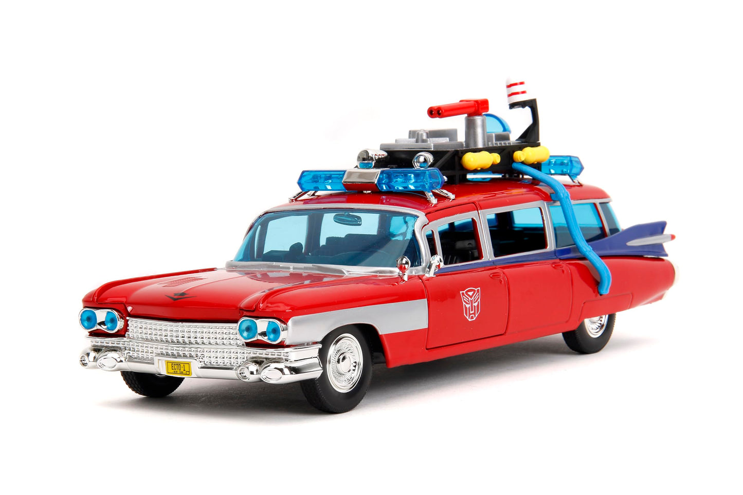 Jada Toys 1:24 Ghostbusters Ecto-1 Mashup with Optimus Prime G1 Graphics Die-Cast Car, Detailed Exterior, Authentic Mashup Collectible Ages 8+