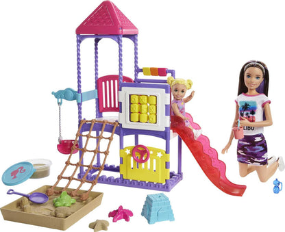 Barbie Skipper Babysitters Inc. Climb 'n Explore Playground Dolls & Playset with Babysitting Skipper Doll, Toddler Doll, Play Station, Moldable Sand &