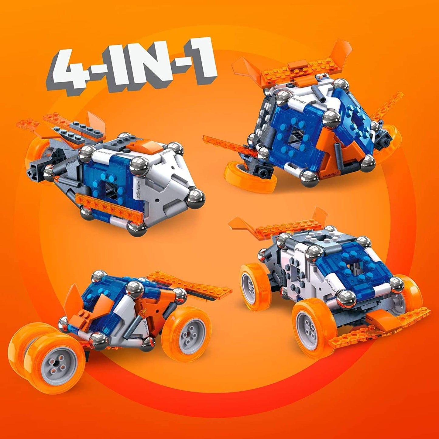 Mega Construx Magnext 4-in-1 Mag-Racers Construction Set with Magnets, Magnetic Building Toys for Kids 81 Pieces, Multi Color