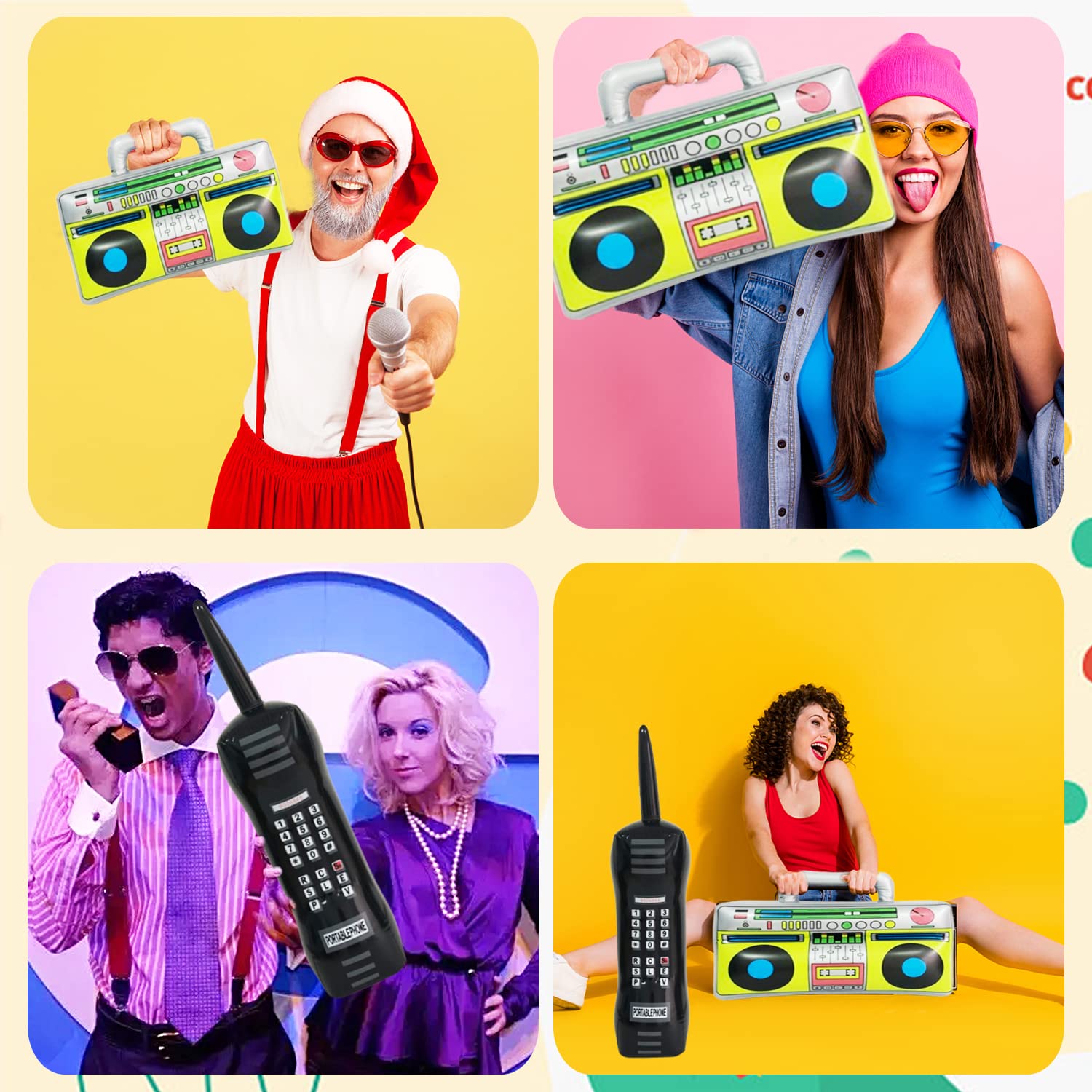 5 Pieces Inflatable Radio Boombox Inflatable Mobile Phone,Retro Mobile Phone for 80's 90's Party Decorations,Hip Hop Costume,Birthday Theme Party