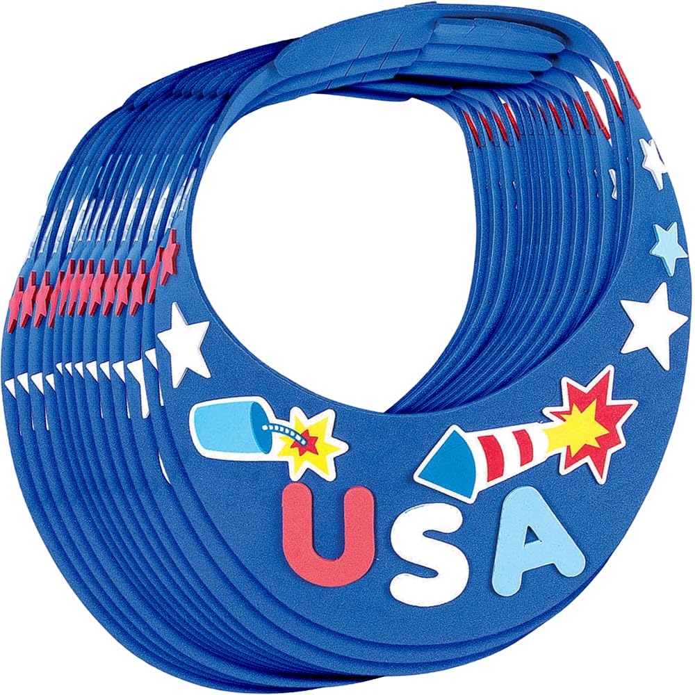 Fun Express Patriotic Foam Visor Craft Kit Makes 12 - Bulk Craft Kits for Kids Summer Activities | 4th of July Crafts for Kids with Peel and Stick