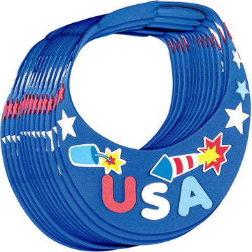 Fun Express Patriotic Foam Visor Craft Kit Makes 12 - Bulk Craft Kits for Kids Summer Activities | 4th of July Crafts for Kids with Peel and Stick