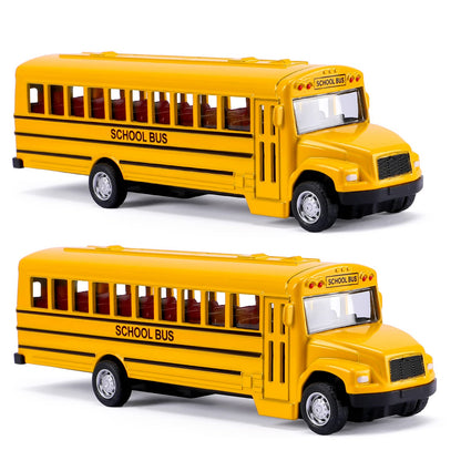 DUNRIOG TOYS 2 Pack 5.5'' Pull Back School Bus, Die-cast Metal Toy Vehicles with Bright Yellow for Kids Boys Girls