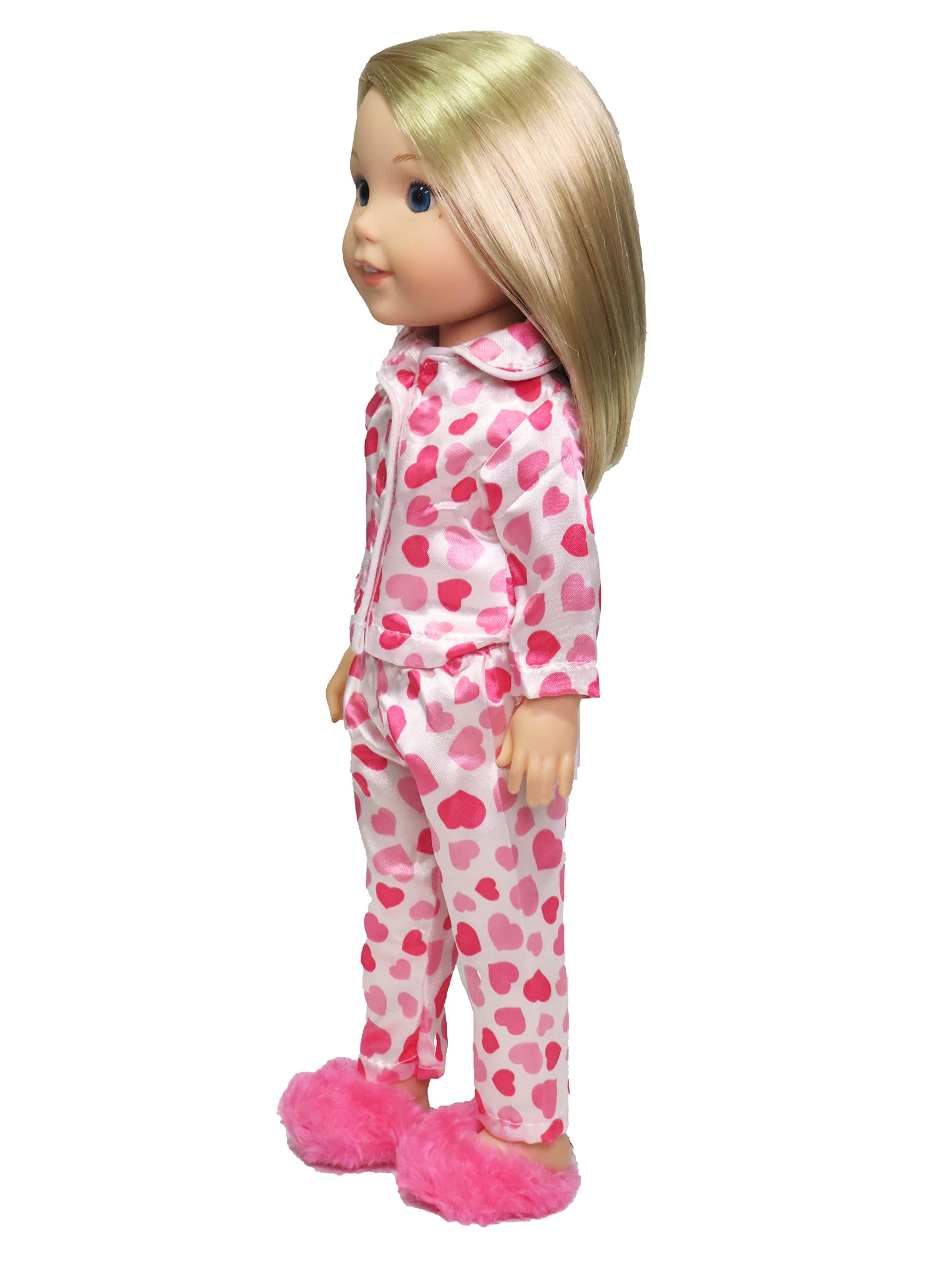 American Fashion World Pink Heart Pajamas for 14-Inch Dolls | Premium Quality & Trendy Design | Dolls Clothes | Outfit Fashions for Dolls for Popular