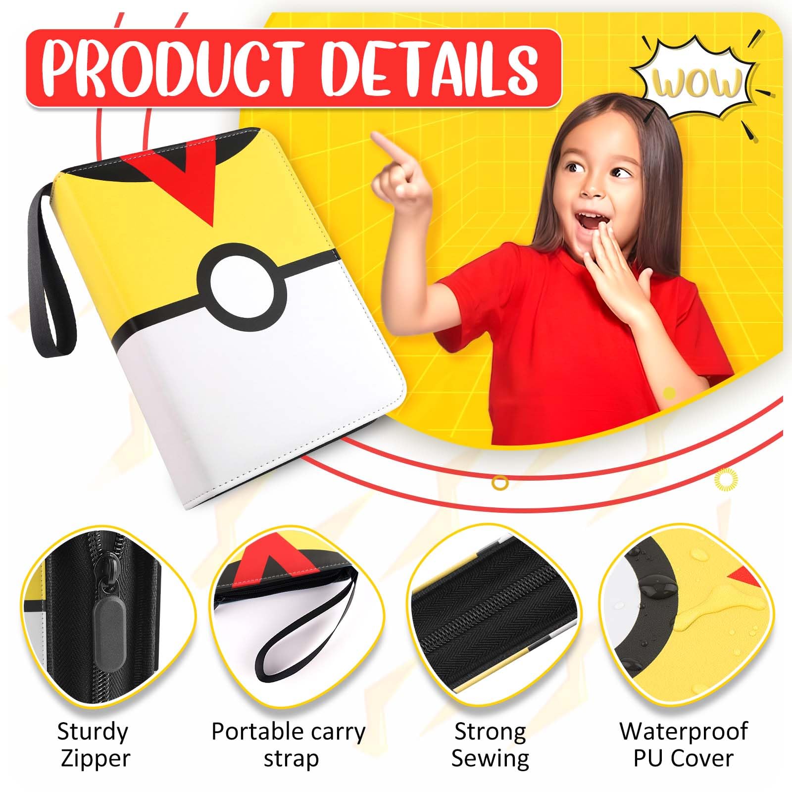 900 - Pockets Trading Card Binder with Removable 50 Sleeves, Card Collector Album with Zipper, Portable Card Holder Book Fits Sports Card, Game Card