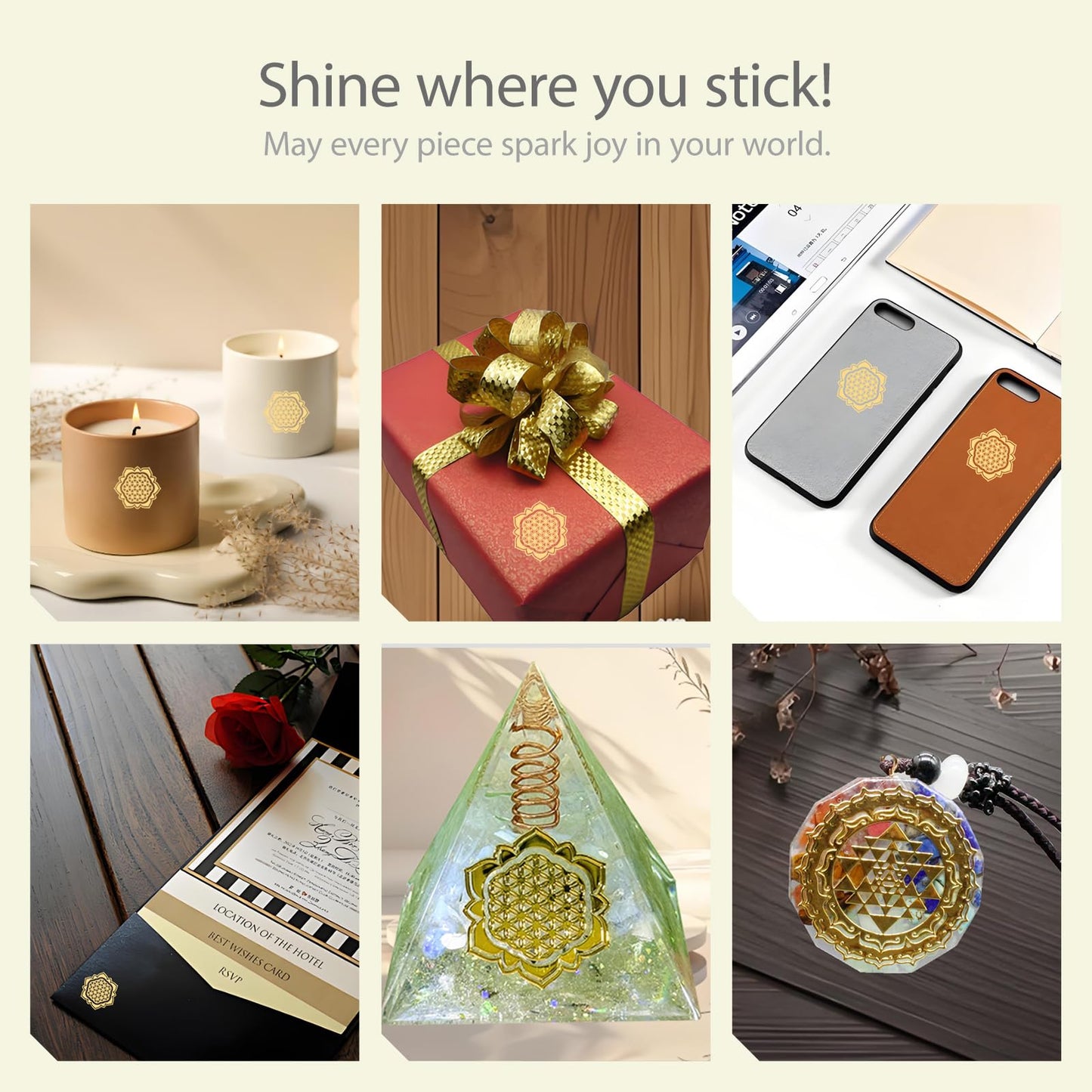 Slogokey Metal Flower of Life (Set of 24pcs) 1.6inches 40mm Energy Decals (Gold)