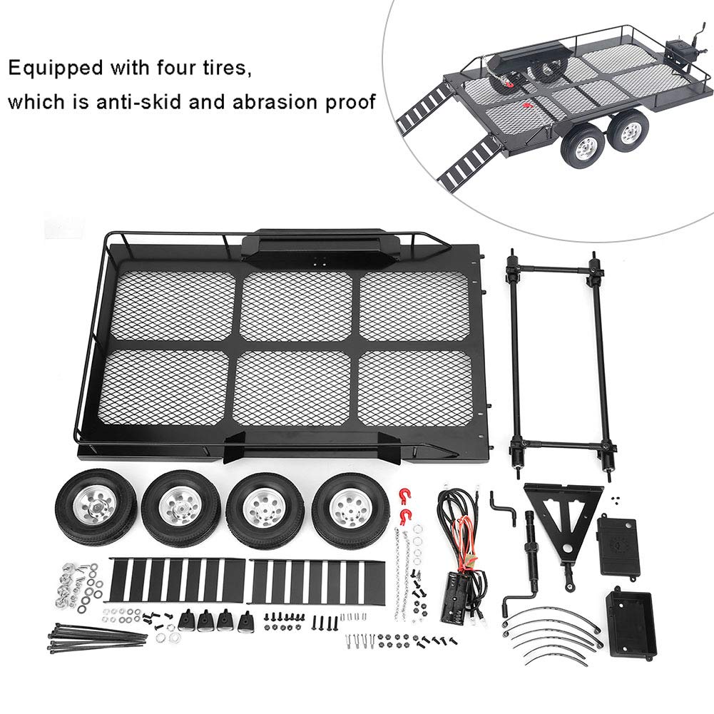 Srliya Metal Trail Car Trailer Accessory with Four Tires Fit for 1/10 RC Car