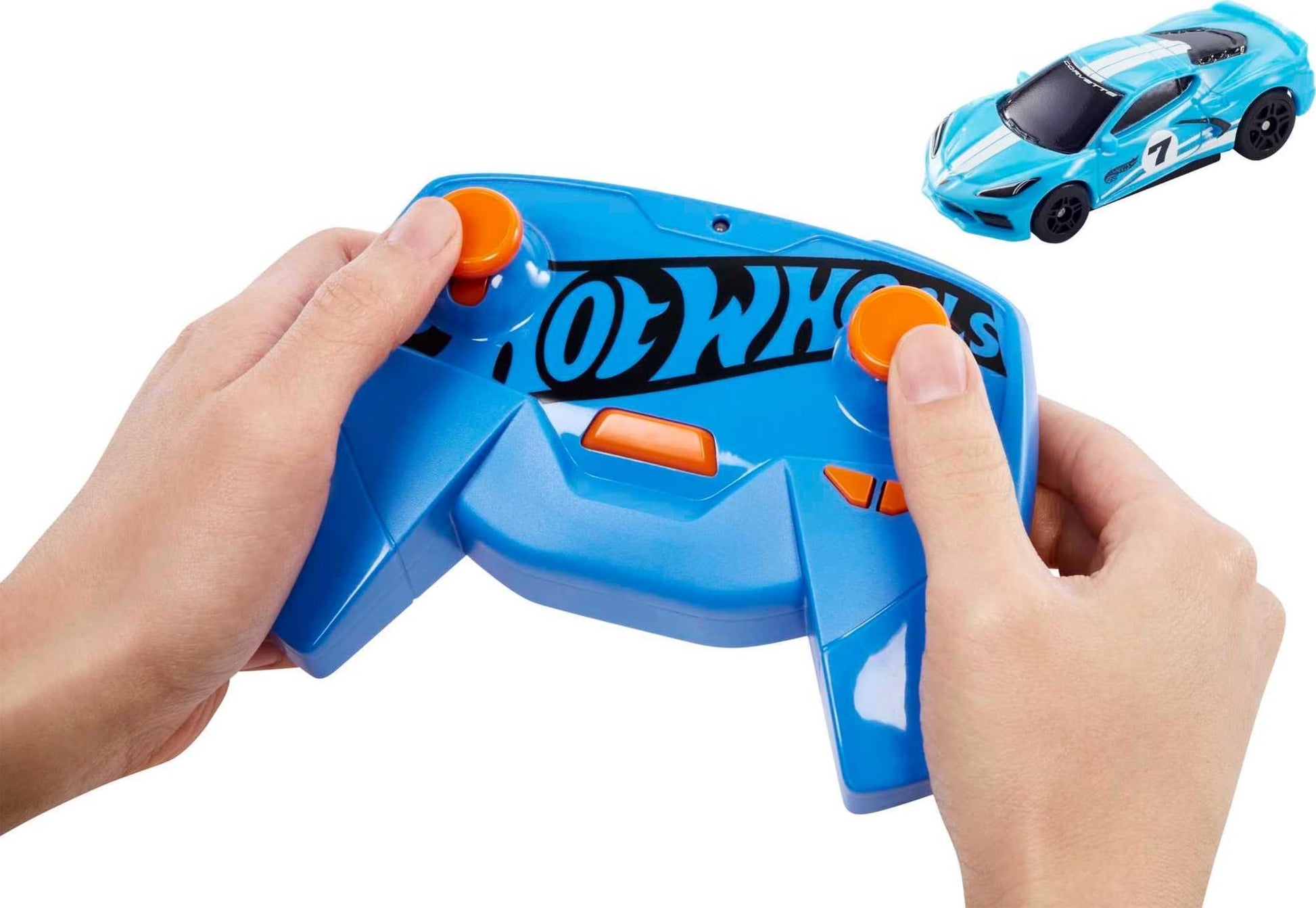 Hot Wheels Toy Car, RC C8 Corvette in 1:64 Scale, Remote-Control Vehicle with Controller & USB Cable, Works On & Off Track