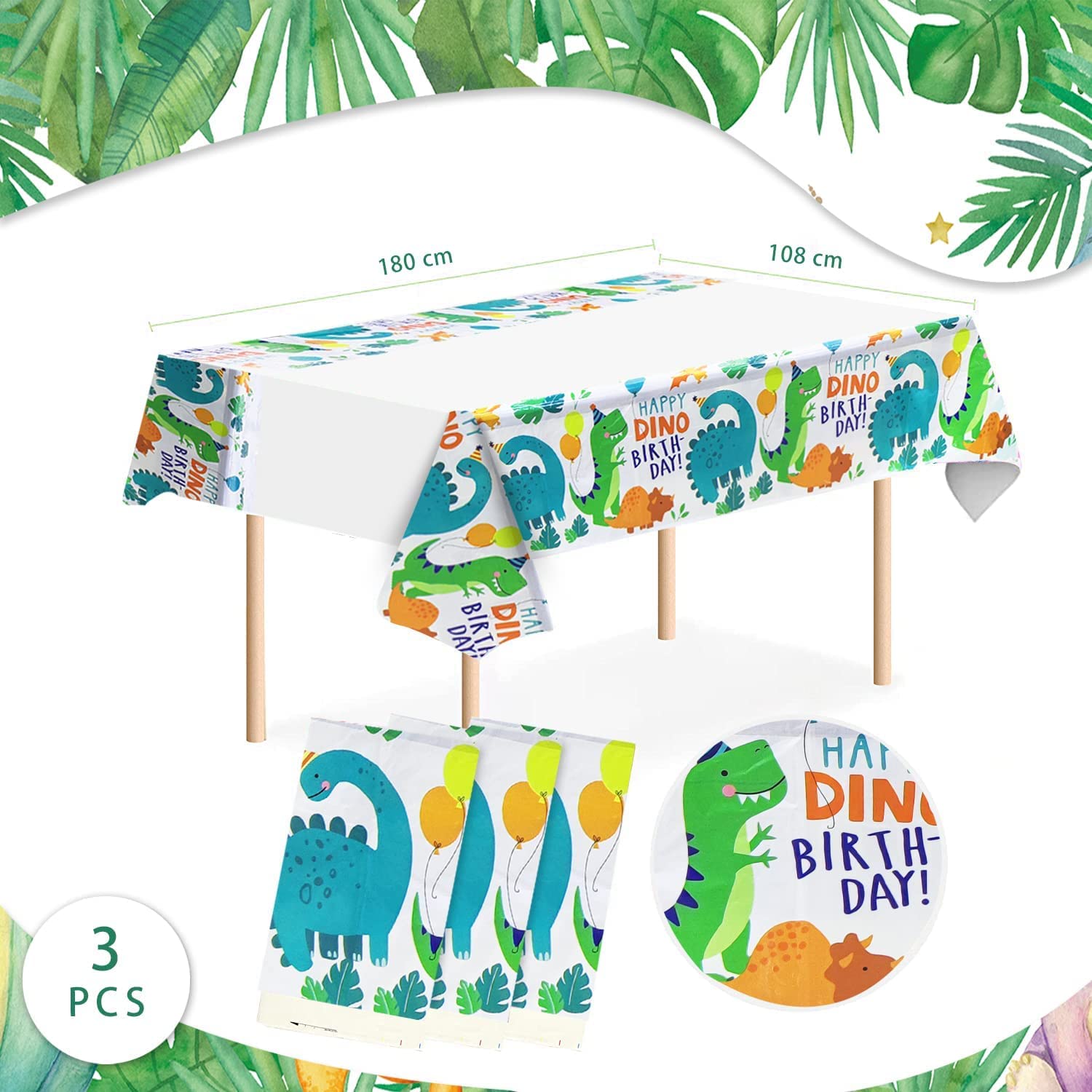3PCS Dinosaur Plastic Tablecloth for Birthday Party - Table Covers for Boys, Baby Shower Decorations Supplies 70.8x42.5in
