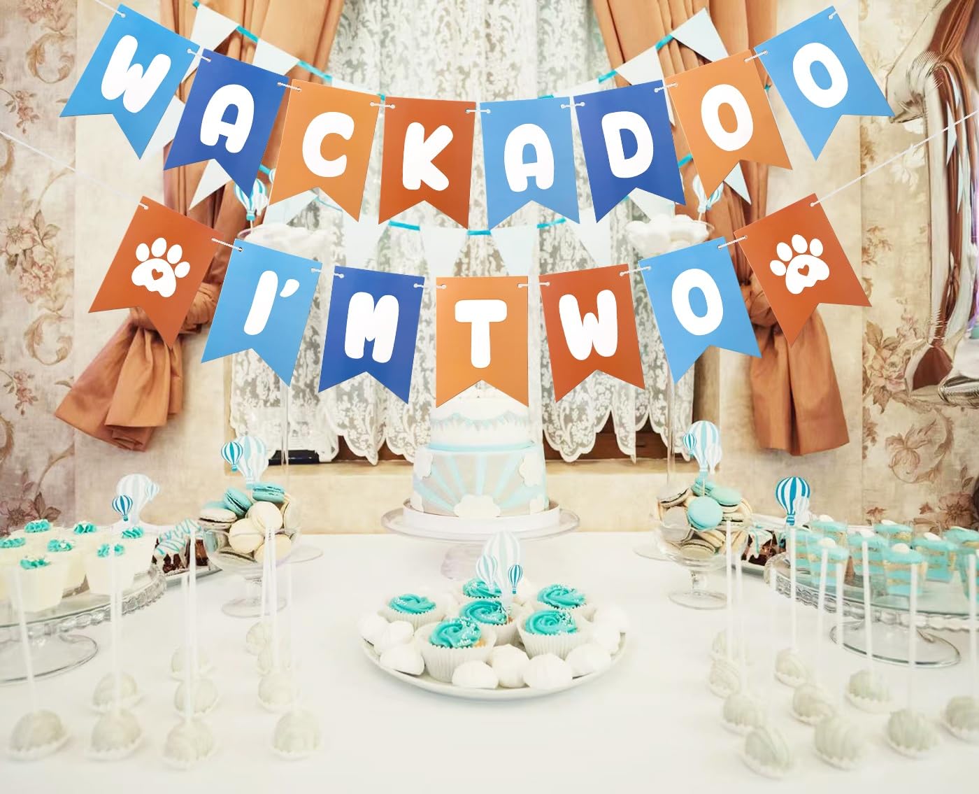 Blue Orange Birthday Decoration Banner, Blue Dog Birthday Party Decoration for 2nd Boys Girls Party Celebration
