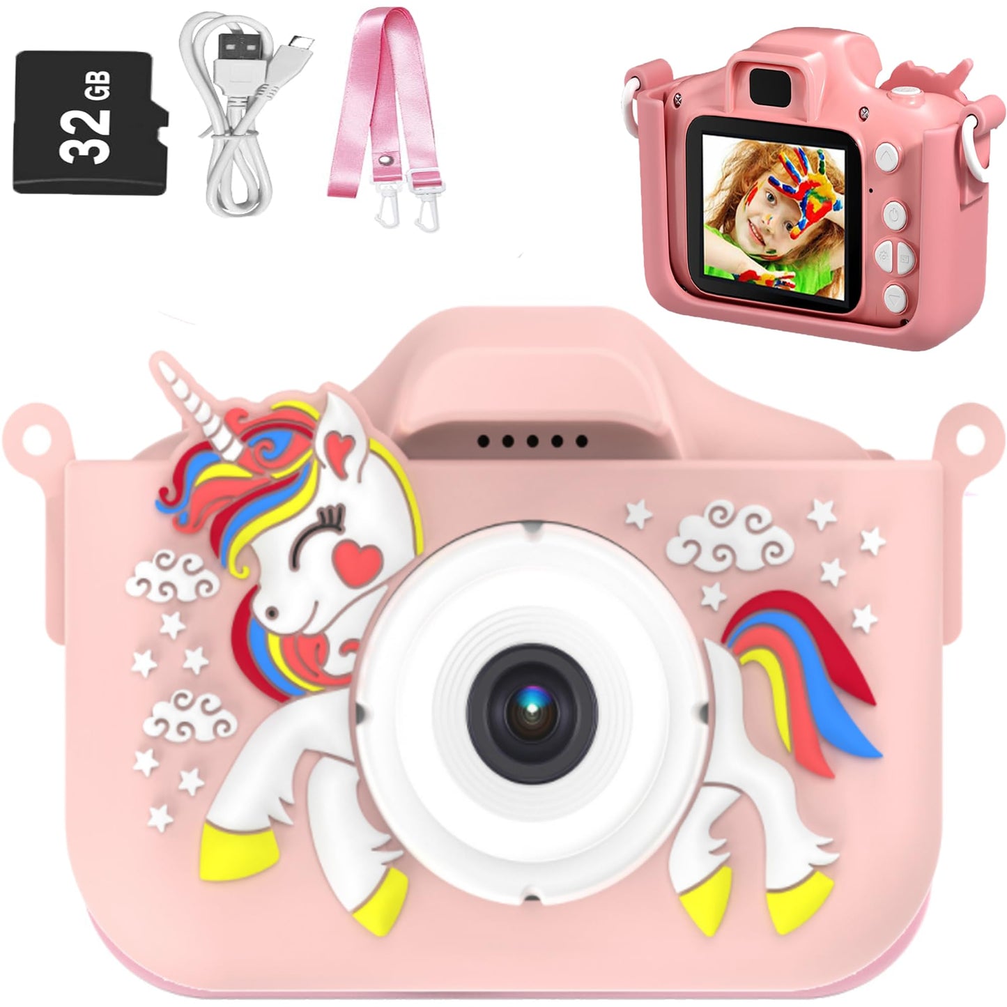 Kids Camera Toys Toddler Digital Camera for Boys Girls, Selfie 1080P HD Video Camera for 3 4 5 6 7 8 9 Year Old Boys Girls with 32GB TF Card,Kids