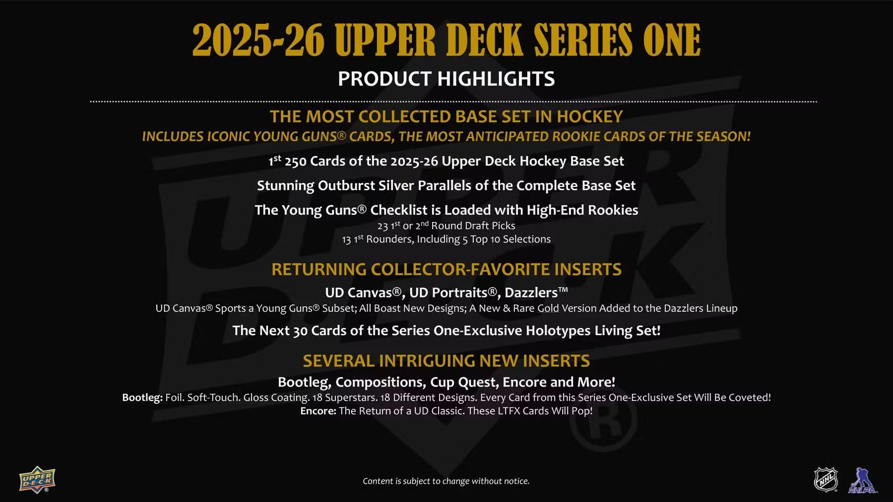 2025/26 Upper Deck Series 1 Hockey Trading Card Tin (Three Young Guns Rookie Cards Per Box)