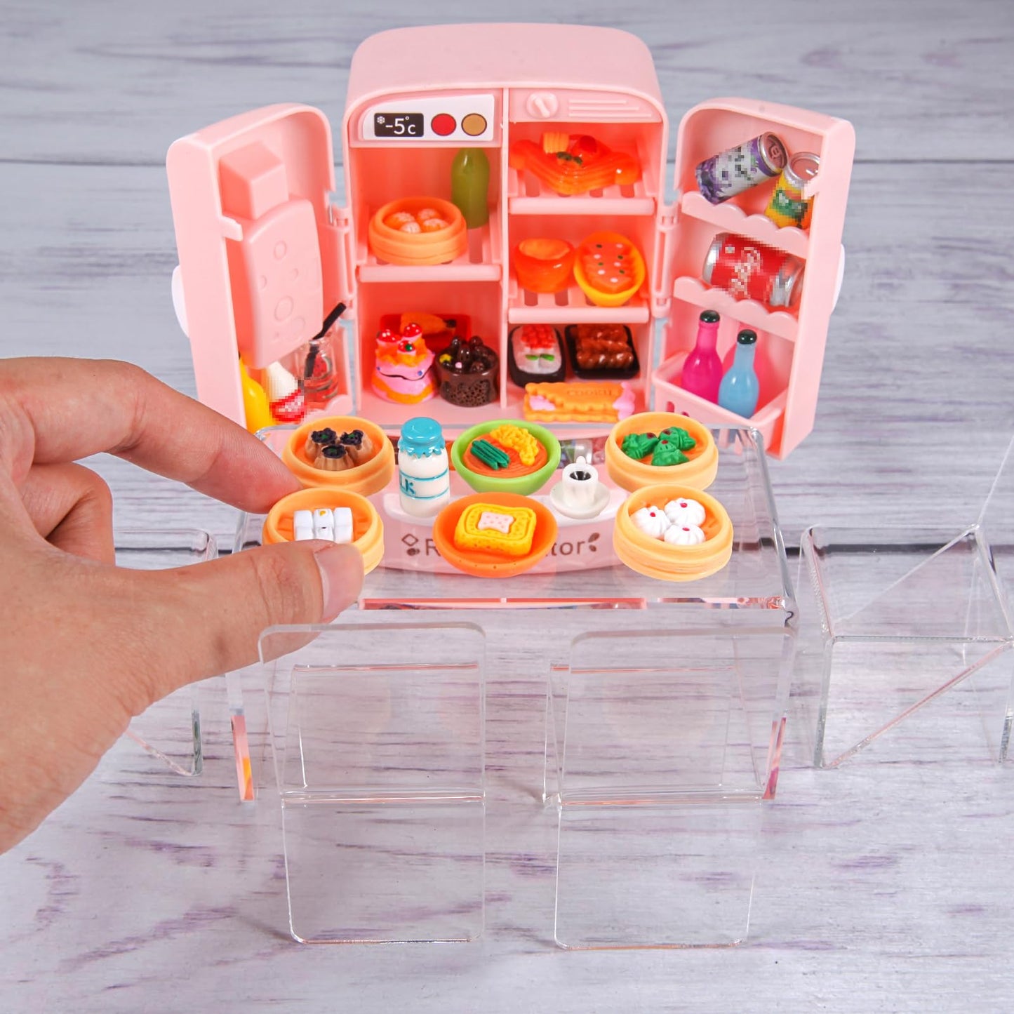 95 Pcs Dollhouse Refrigerator Mini Fridge Table Dining Car Toy with Food Set Kitchen Furniture Miniatures Party Fruits Juice Milk Desserts