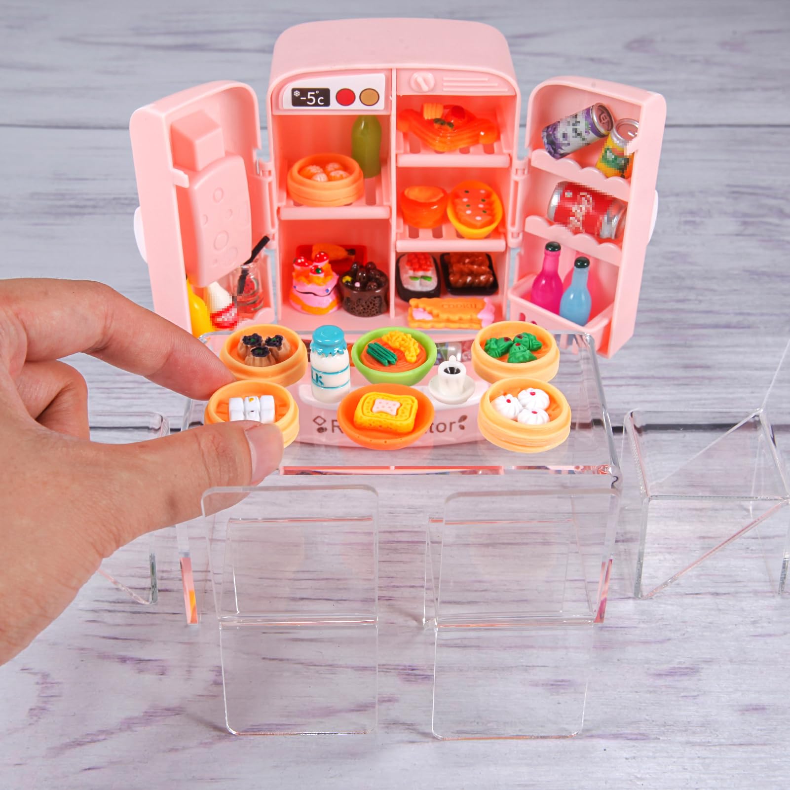 95 Pcs Dollhouse Refrigerator Mini Fridge Table Dining Car Toy with Food Set Kitchen Furniture Miniatures Party Fruits Juice Milk Desserts