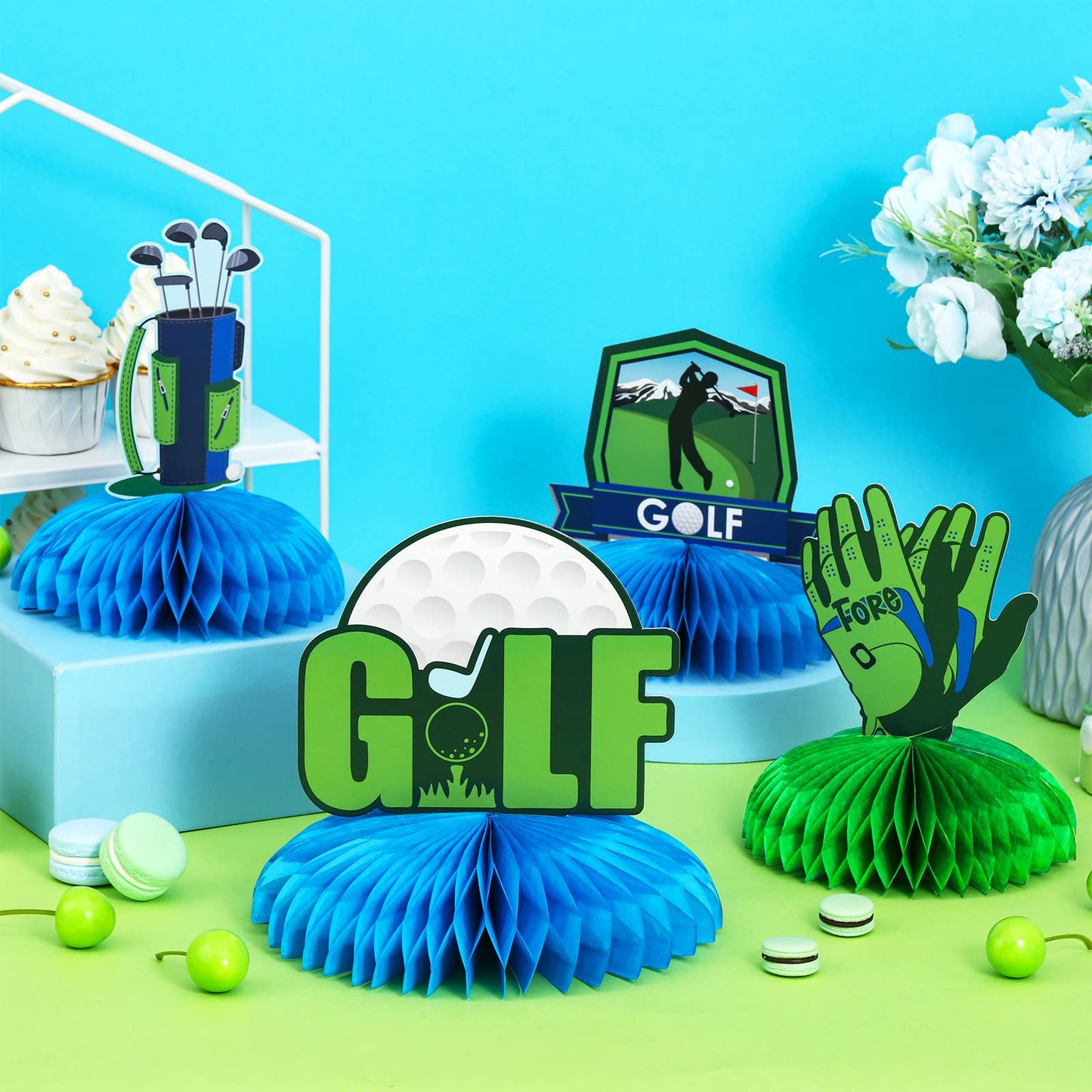 Cheereveal Golf Party Decorations, Golf Honeycomb Centerpieces, Golfing Par-tee Time 3D Table Paper Decorations, Sports Themed Honeycomb Supplies