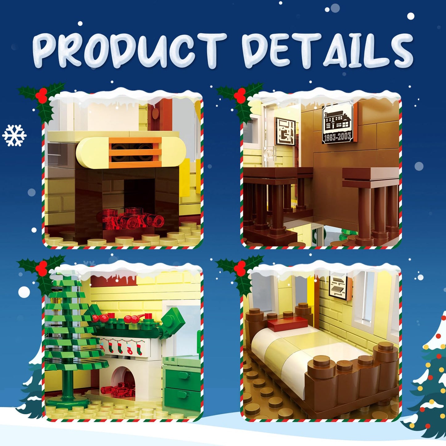 Christmas Holiday House Building Set, LED DIY Christmas Holiday Snow Village, Christmas House Compatible with Lego Gifts for Boys, Girls, Family,