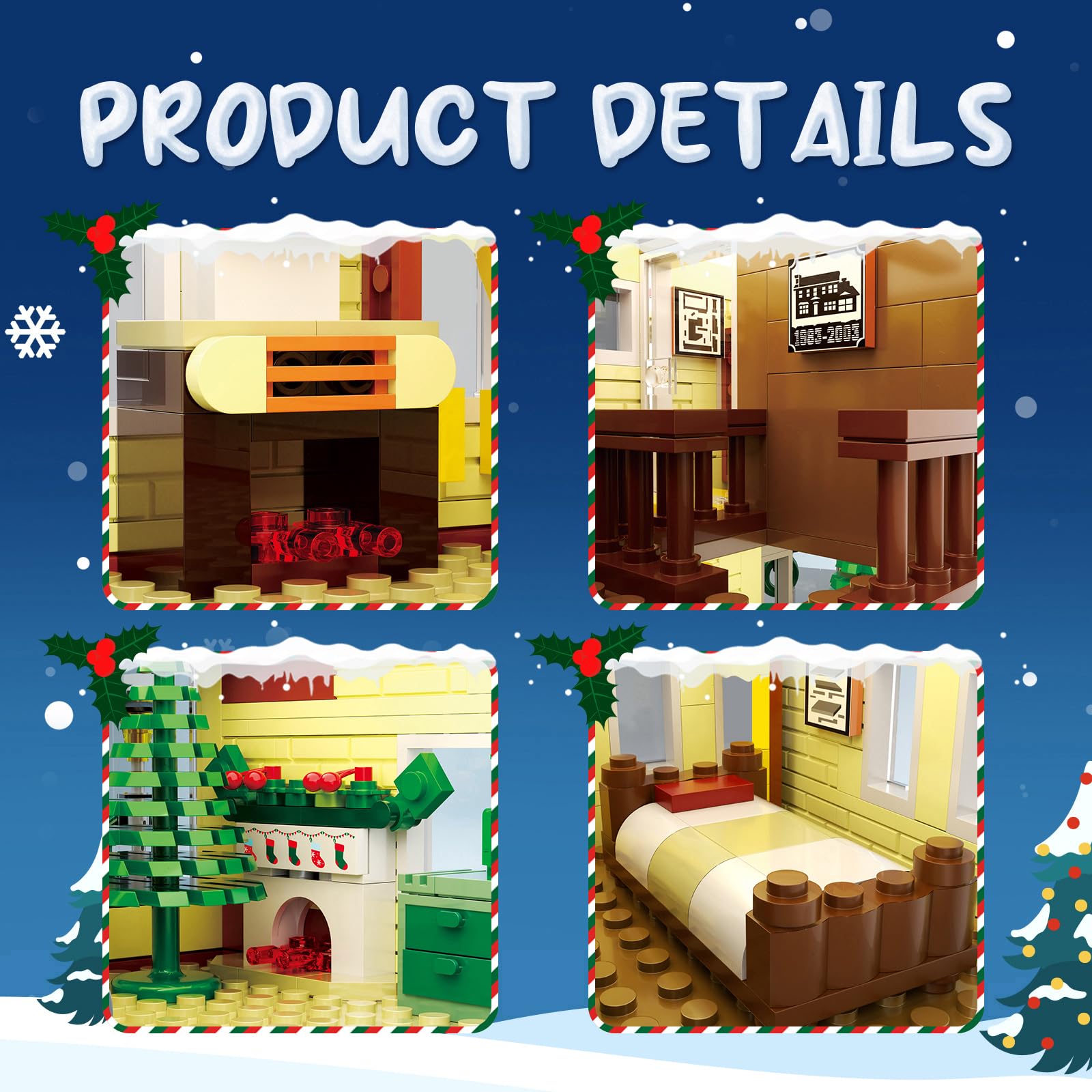 Christmas Holiday House Building Set, LED DIY Christmas Holiday Snow Village, Christmas House Compatible with Lego Gifts for Boys, Girls, Family,