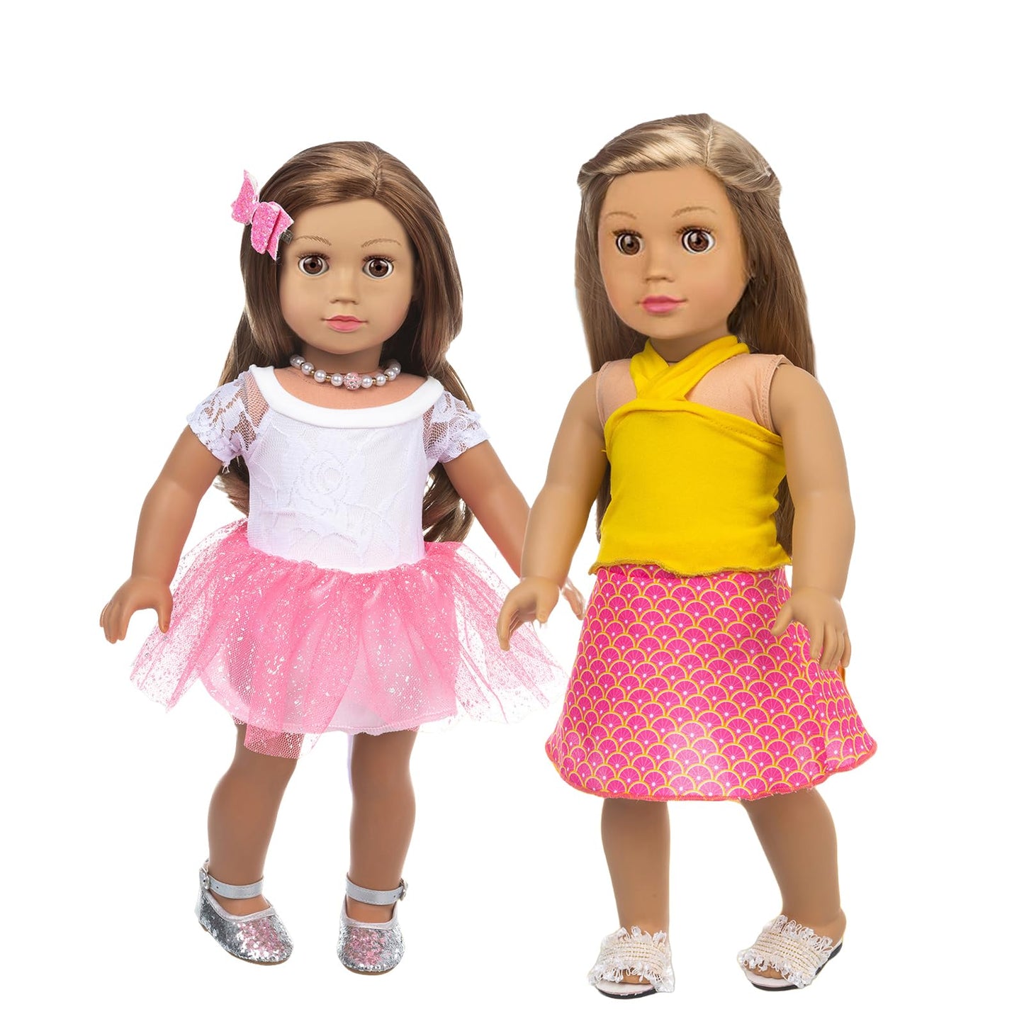 XFEYUE 22 Pcs American 18 inch Doll Clothes Gifts and Accessories, Fit 18 inch Doll - Including 10 Sets of Various Styles Doll Clothes, Hair Clips