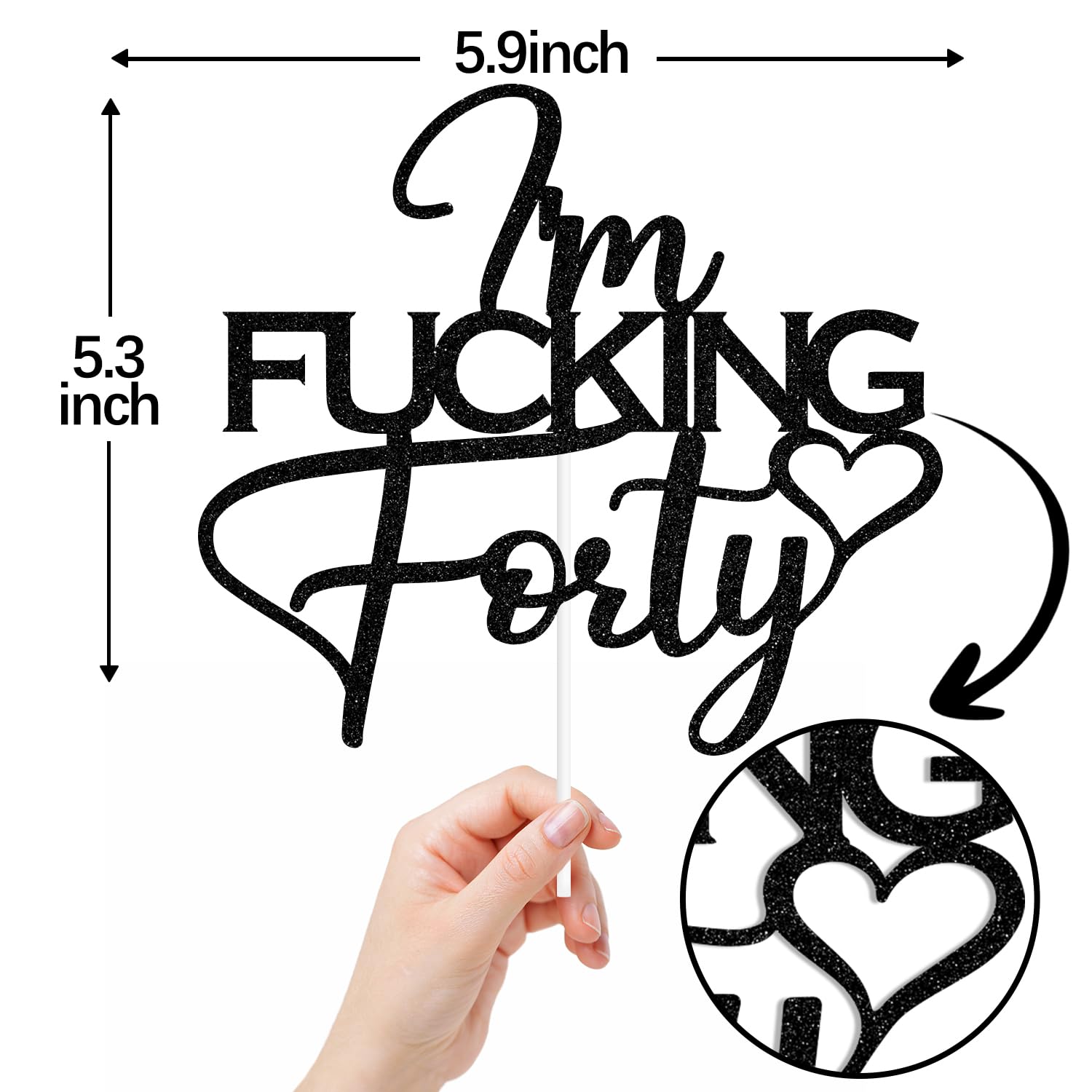 Black Glitter I'm Fucking Forty Cake Topper, Cheers to 40 Years/Happy 40th Birthday/Death to My 30's, Funny 40th Birthday Party Decorations For Women