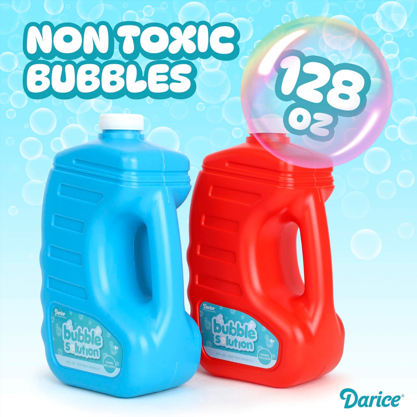Darice 2 Pack 128oz Bubble Solution Refill for Bubble Machines & Blowers - Easter, Weddings, Birthdays, Outdoor - 4 Big Bubble Wands Included