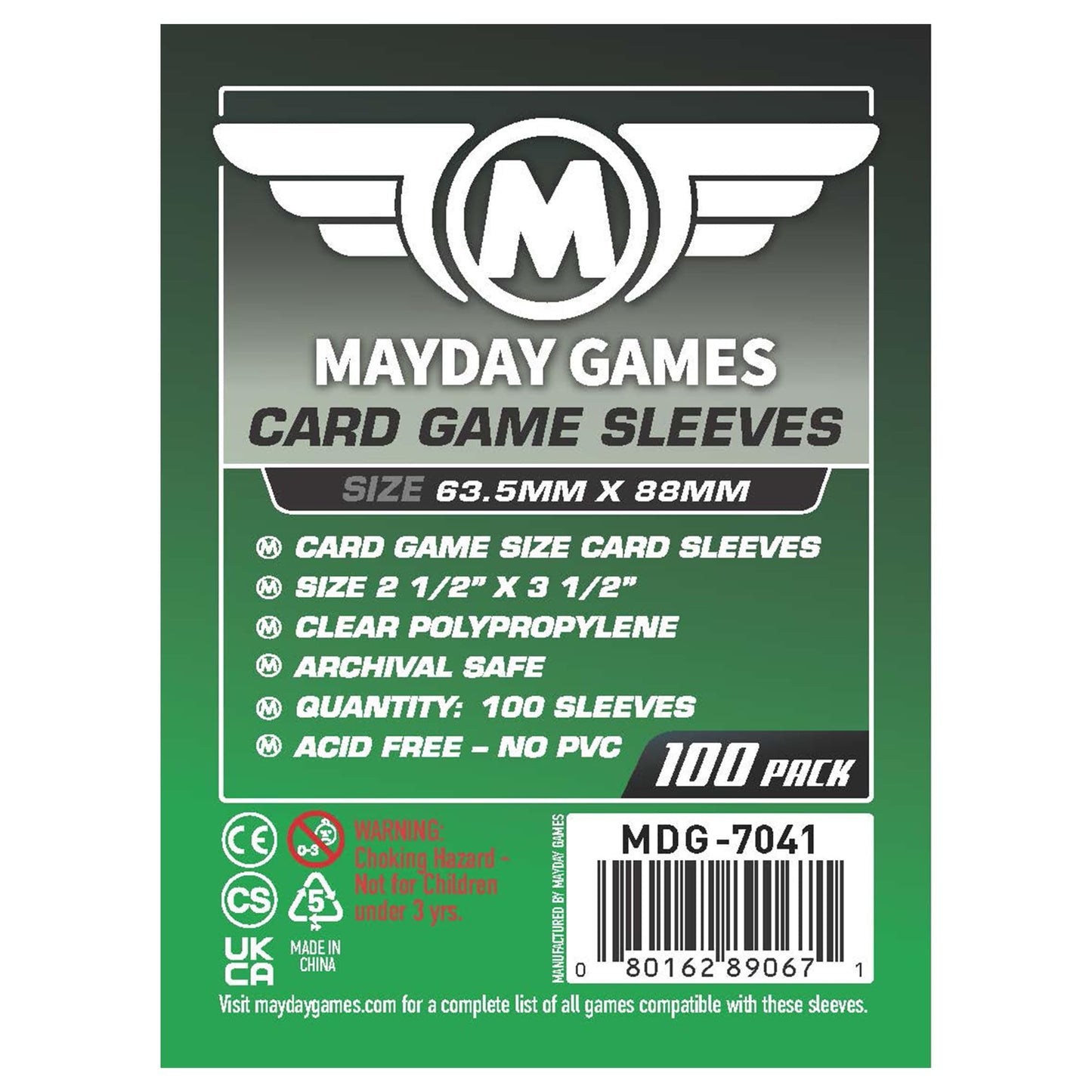 Mayday Games Standard Card Sleeves 63.5x88mm - 2 1/2" X 3 1/2 Clear Polypropylene, 40 Micron, 100 Standard Board Game Card Sleeves- MDG-7041