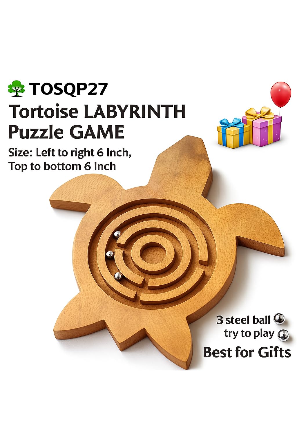 TOSQP27 Gift Tortoise Labyrinth Maze Puzzle Brainteaser Game for Adults, Turtle Toy Wooden Handmade, Hand Eye Coordination Brain Teaser - Stress