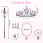 xieketn 9 Pcs Pink Princess Dress Up Accessories Set, Princess Crown Gloves Fairy Magic Wand for Halloween, Princess Jewelry with Glinda Wand