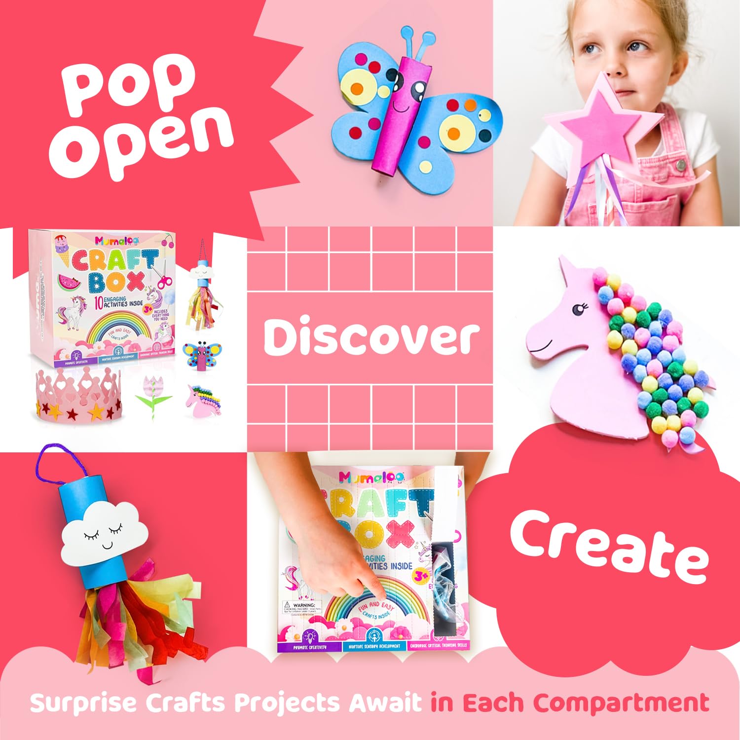 Mumaloo Unicorn Craft Box - 10 Fun Arts and Crafts for Kids Ages 4-8, No Mess, Educational, Mermaid Art Projects, Toddler Crafts & Activities Kit