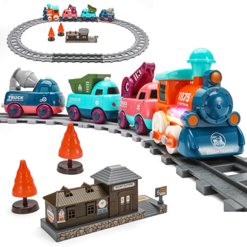 Toddler Train Toy, Train Set with Construction Vehicles for Kids Age 3-5