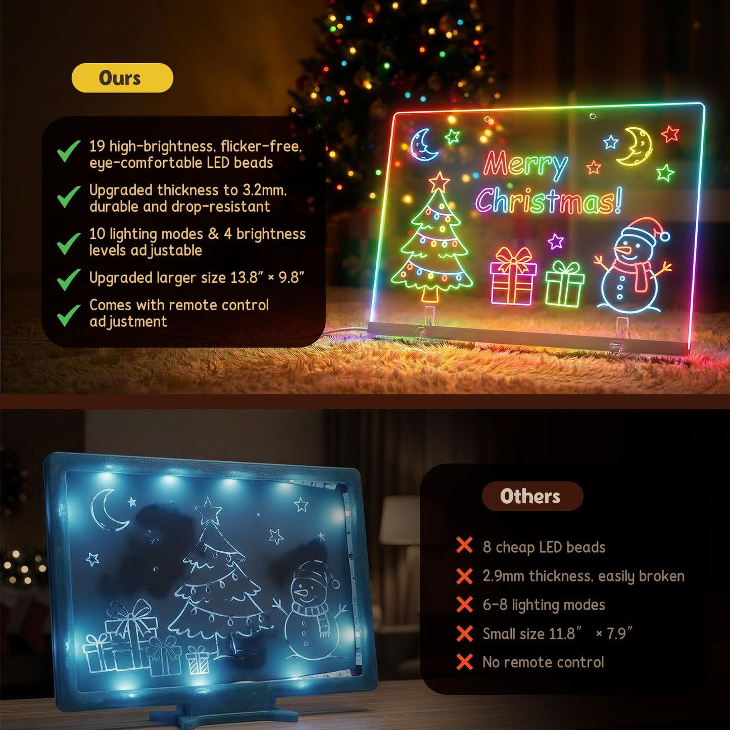 17'' Led Drawing Board for Kids - Flicker-Free LED Note Board, 10 Light Effects & 4 Light Intensities Drawing Tablet, Gifts for Girls Boys Aged 4-12