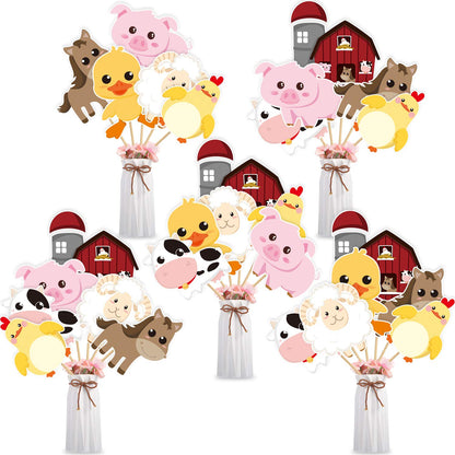 Blulu 28 Pieces Farm Animal Party Decorations Farm Animals Centerpiece Sticks Cutouts Table Toppers for Theme Party Birthday County Fair Decorations