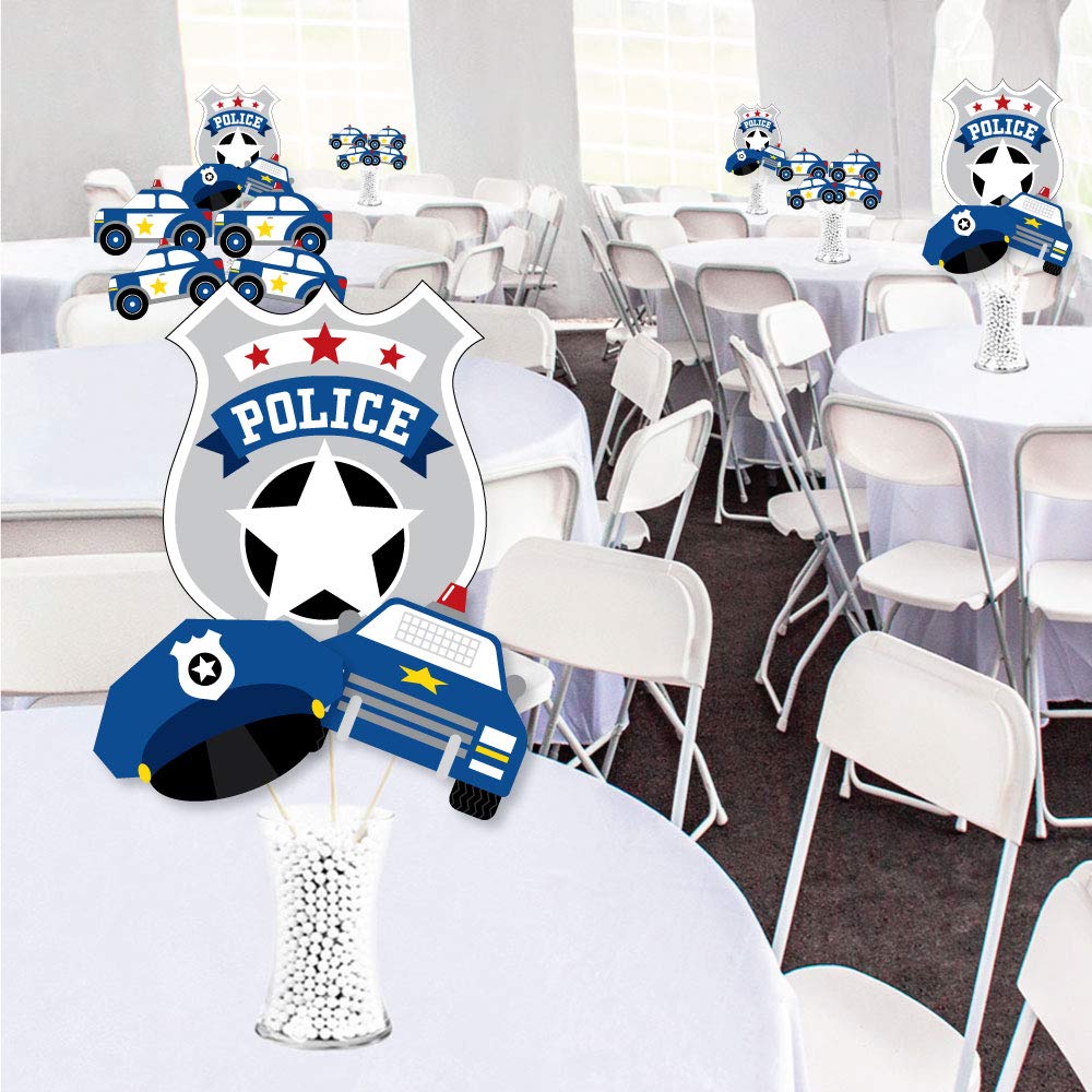 Big Dot of Happiness Calling All Units - Police - Cop Birthday Party or Baby Shower Centerpiece Sticks - Showstopper Table Toppers - 35 Pieces