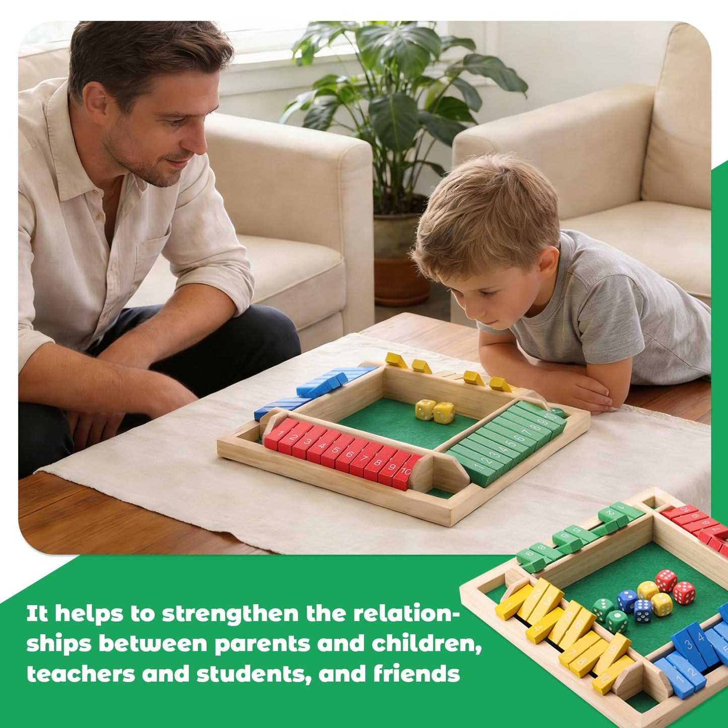 Shut the Box Game, 8.74in 8dice for 1-4 Players Educational Math Game